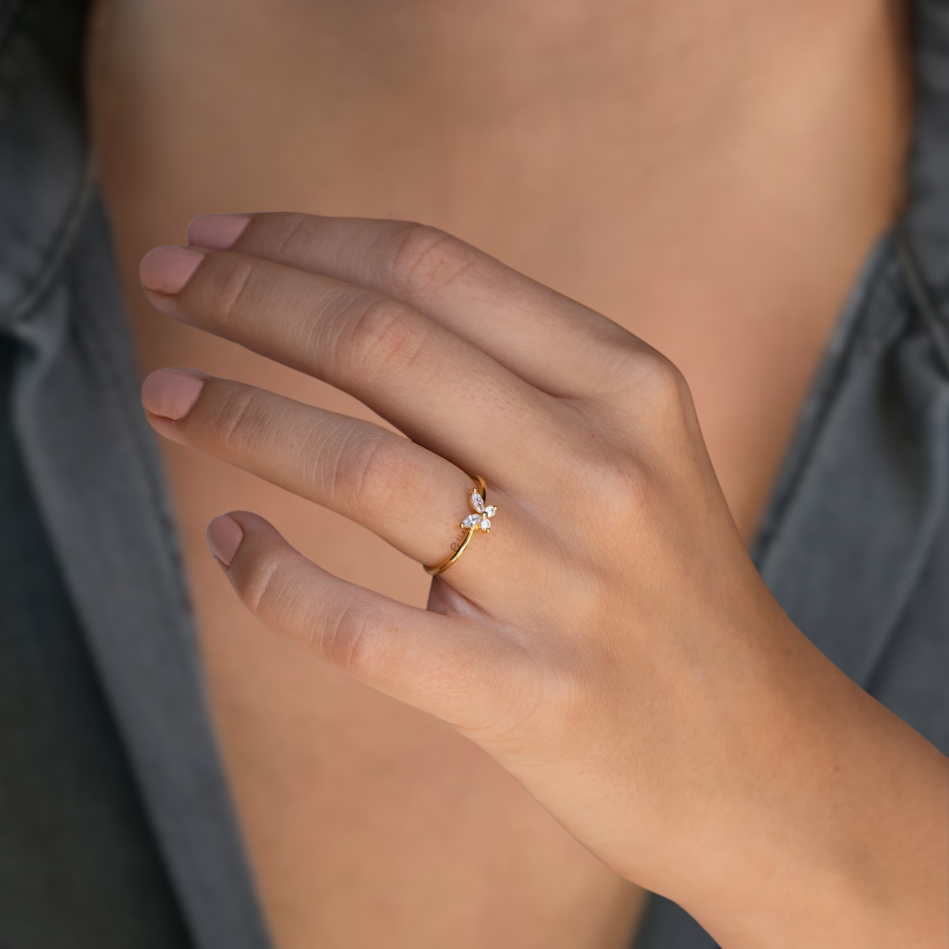 14K Gold 0.50 TCW Dainty Butterfly Ring