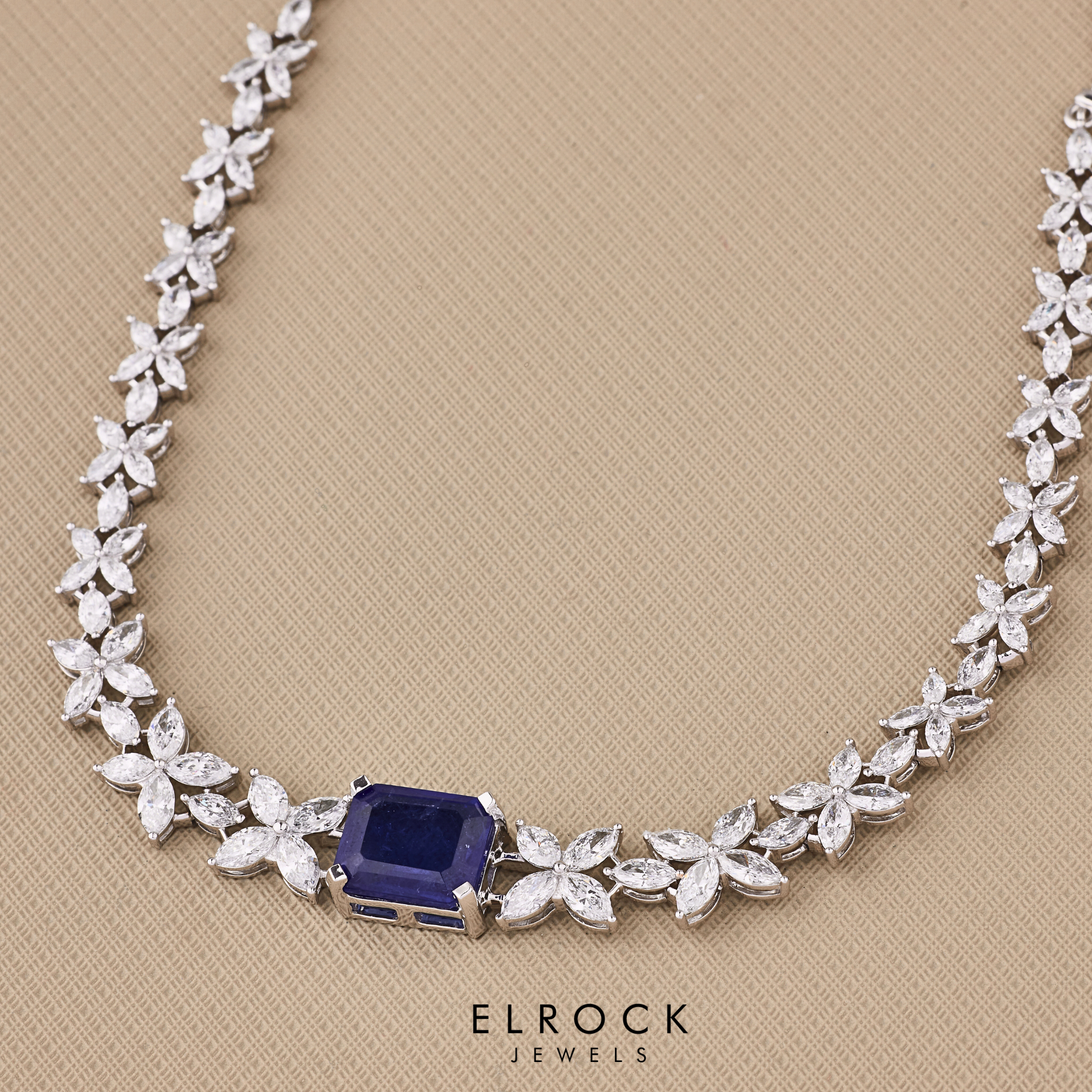 Emerald-Cut Blue Sapphire Lab Grown Diamond Tennis Necklace