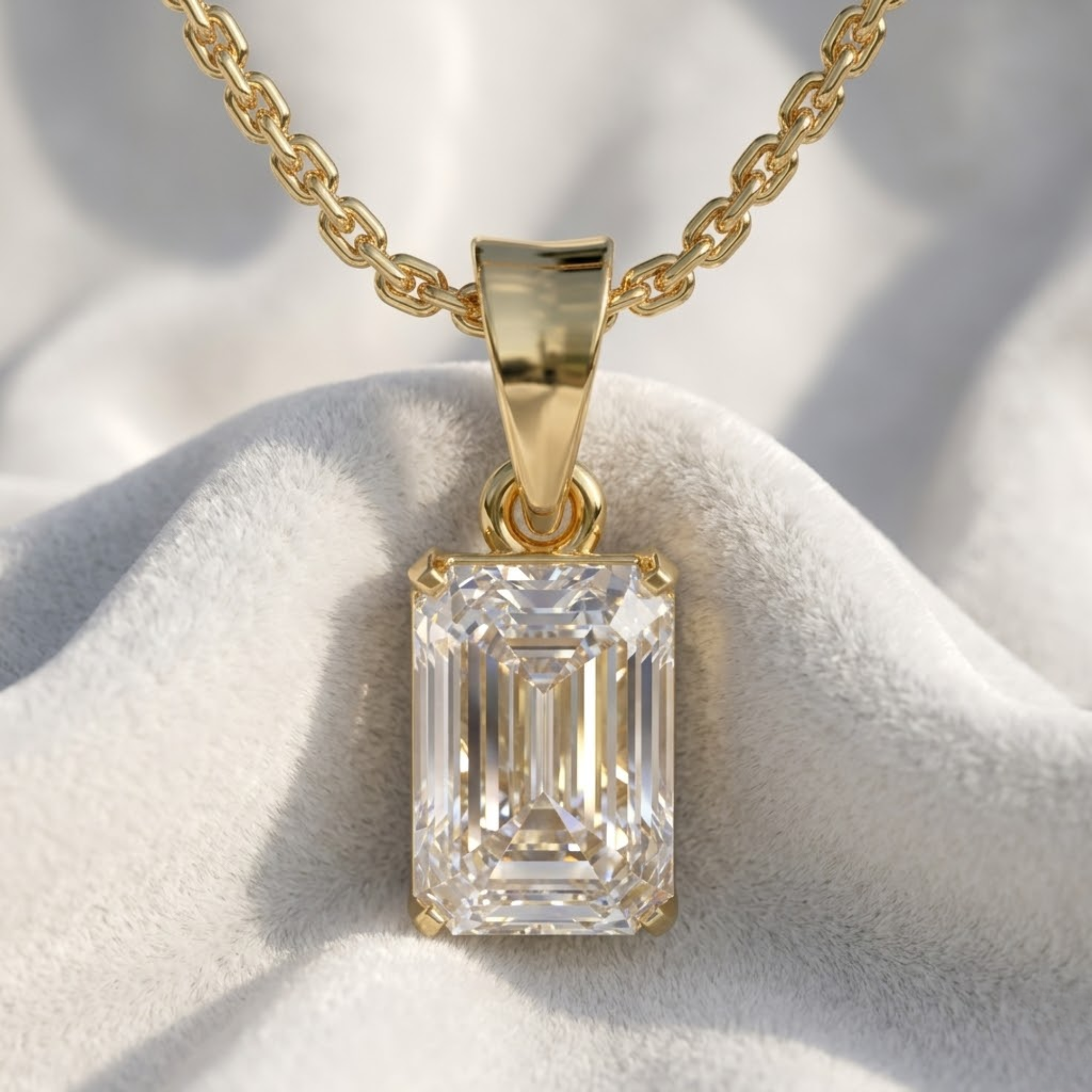 14K Emerald Shape Lab Diamond Pendant in Gold & Silver For Her
