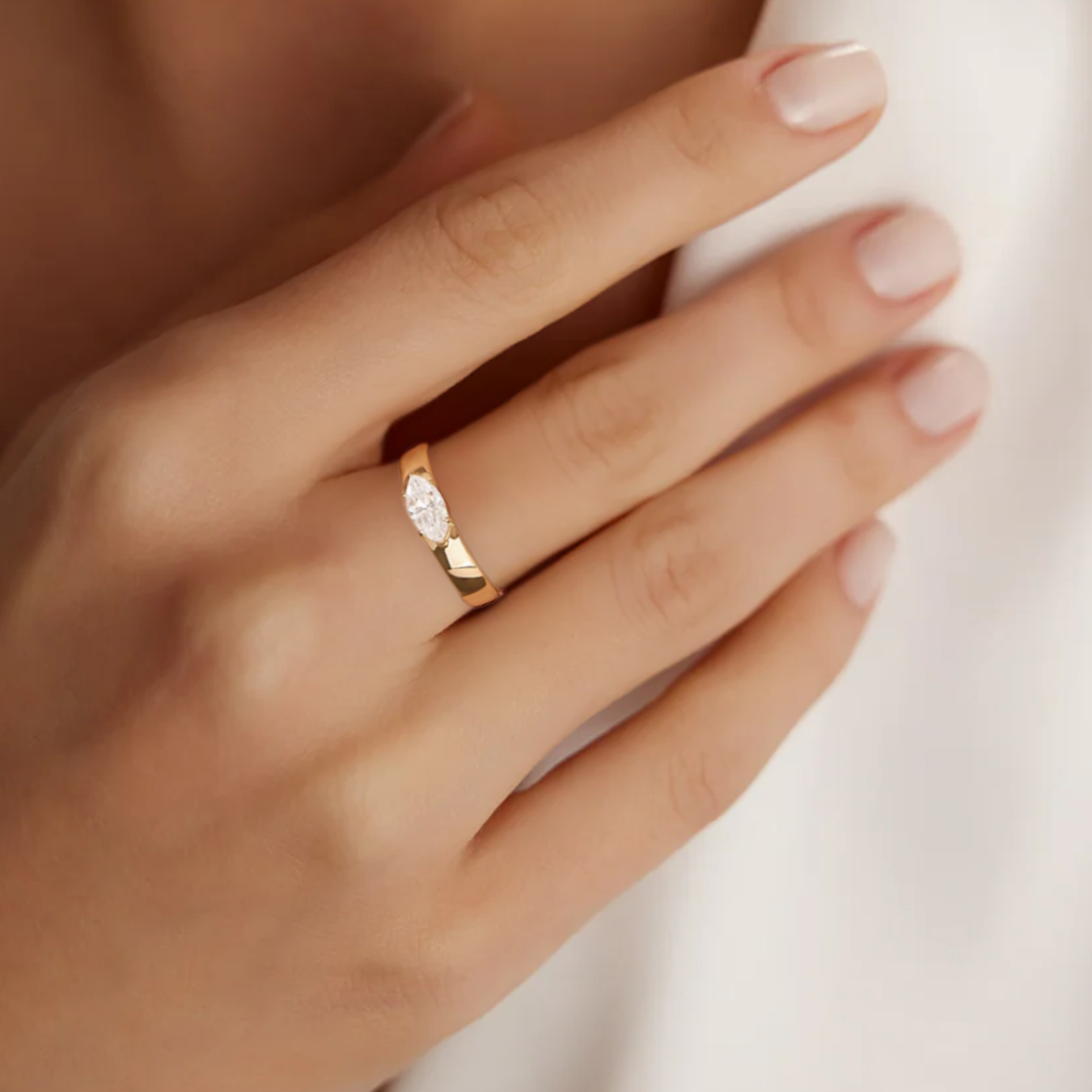 14K Gold Thick Band Solitaire Engagement Ring
