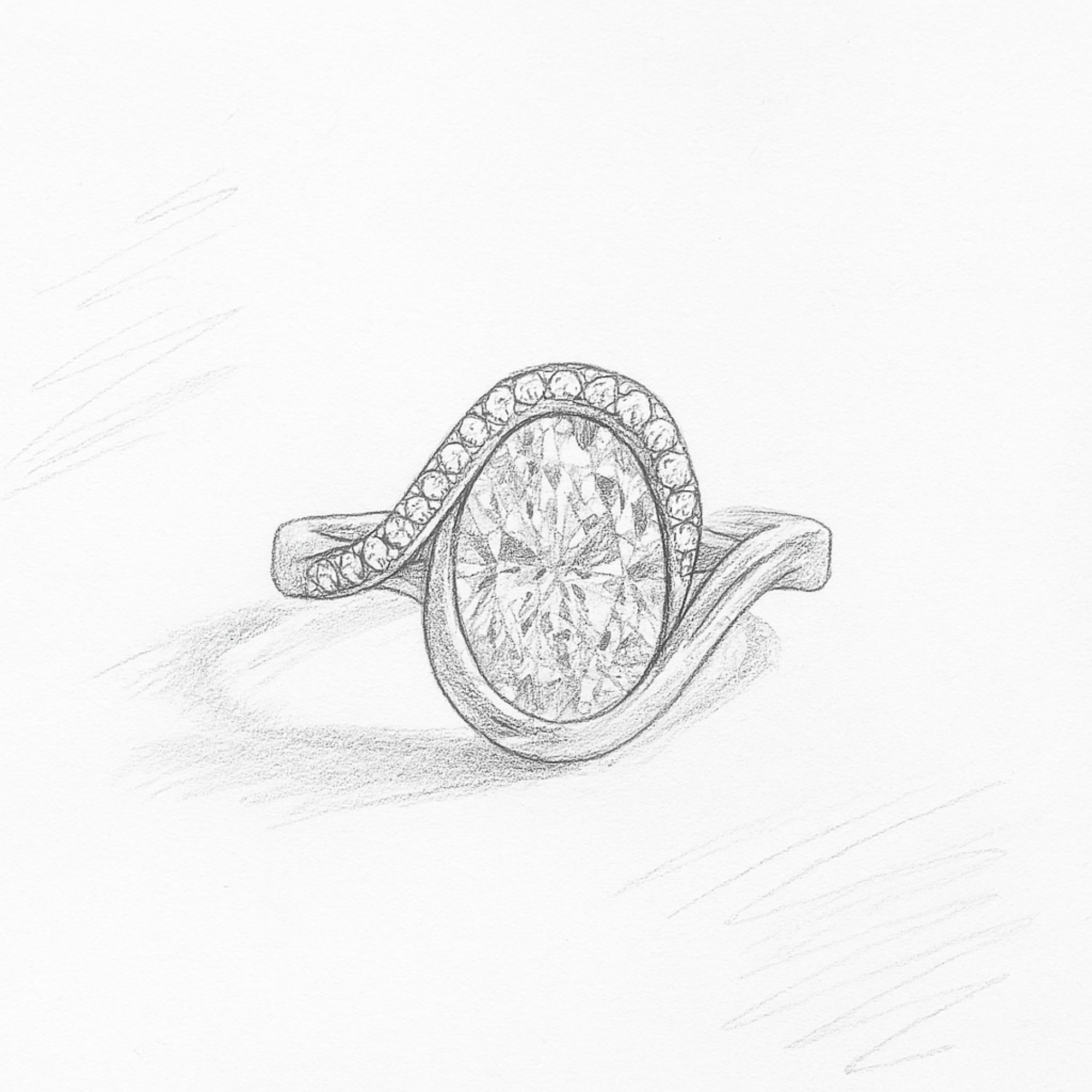 Diamond Curved Wave Halo Ring