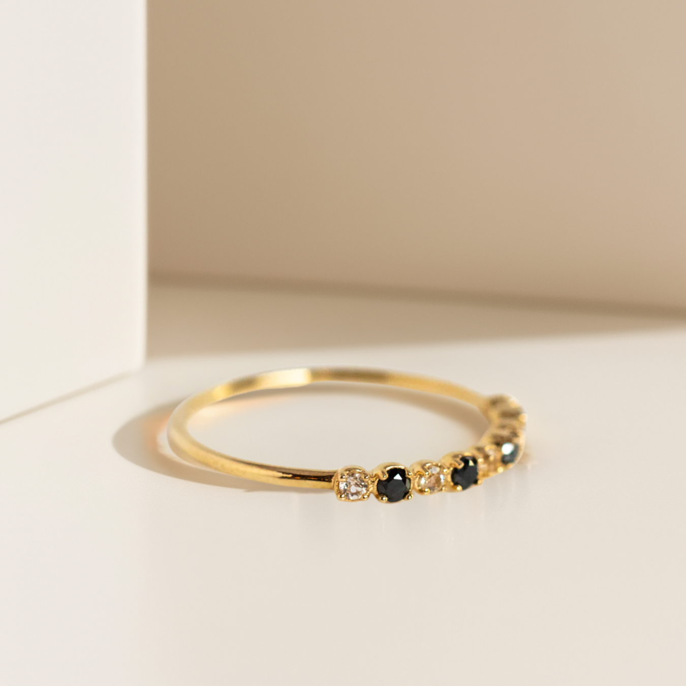 14K Unique Gift Black and White Diamond Half Eternity Ring Dainty
