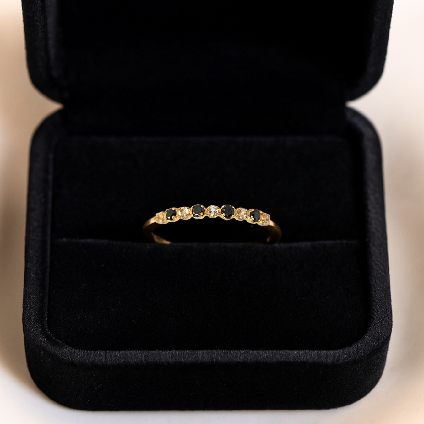 14K Unique Gift Black and White Diamond Half Eternity Ring Dainty