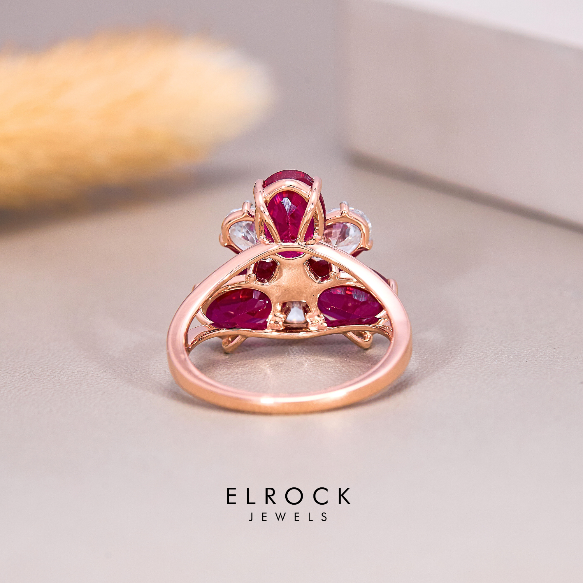 Ruby Ring, Oval Cut Ruby Ring with Oval Diamonds, 14k Solid Gold Ruby Birthstone Ring