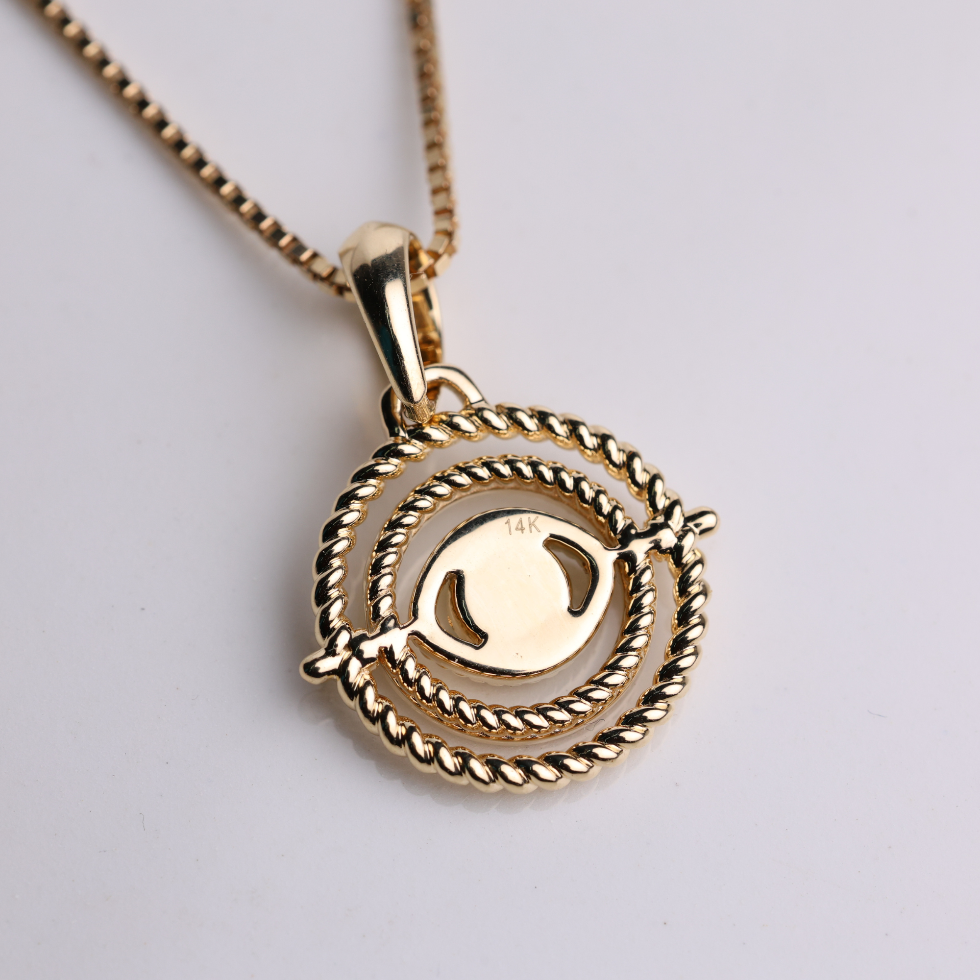 14K Solid Gold Sapphire and Diamond Set Evil Eye Charm Pendant