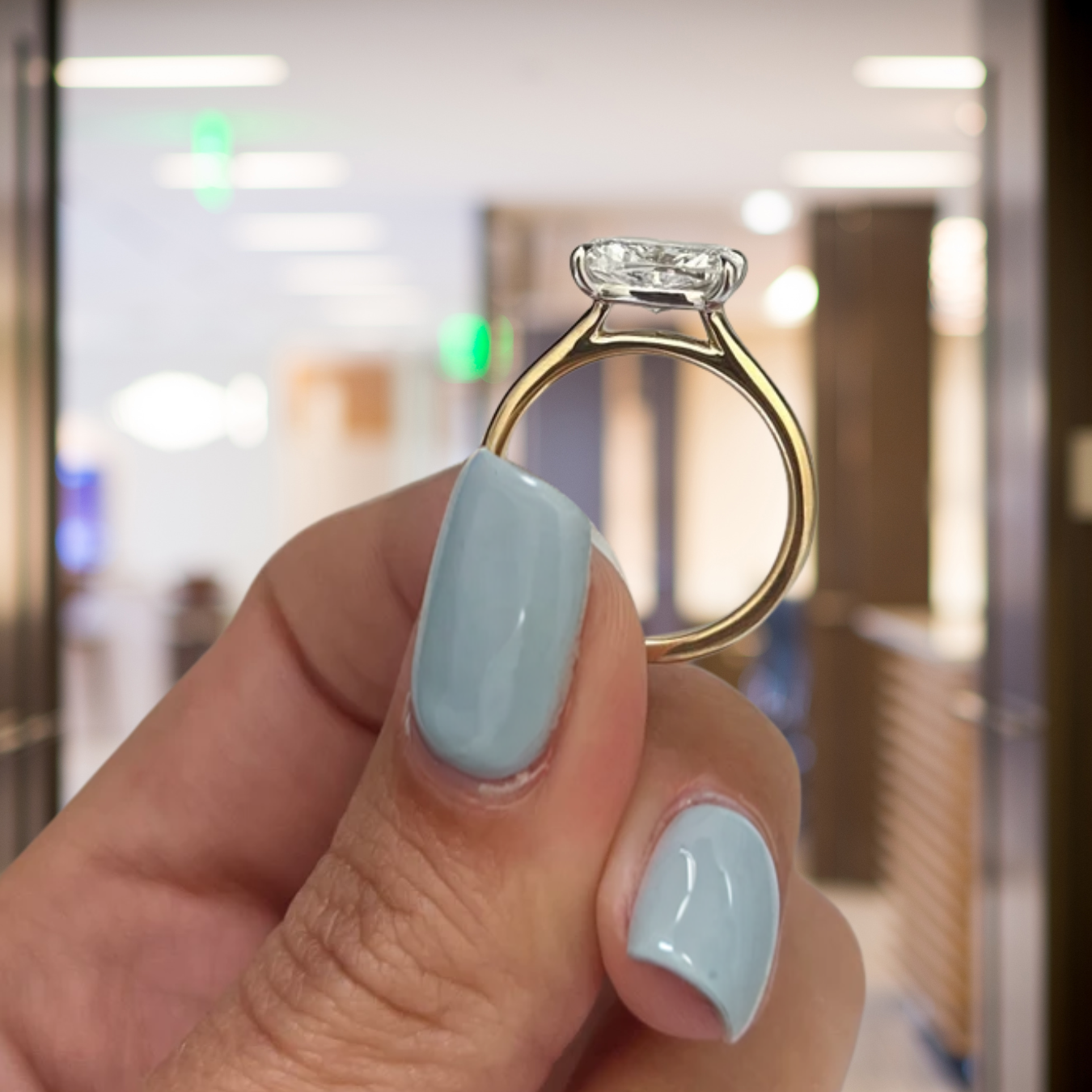 14K Gold 2 CT Elongated Cushion East West Engagement Ring