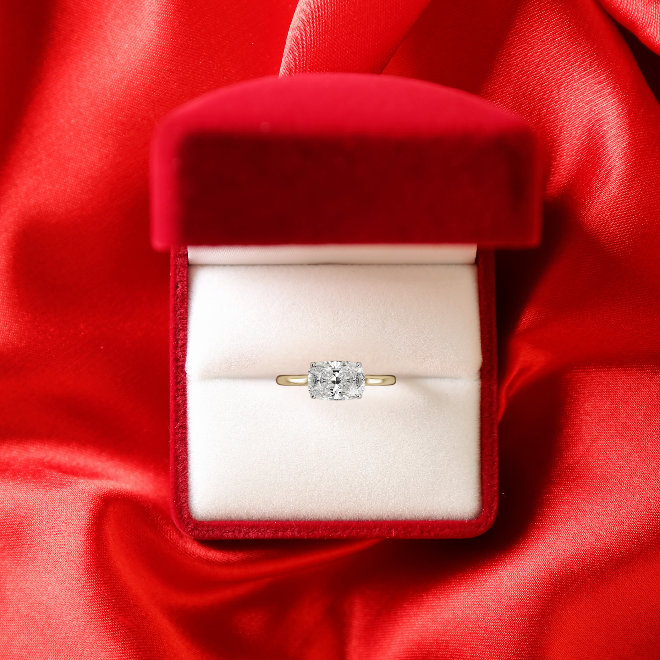 14K Gold 2 CT Elongated Cushion East West Engagement Ring