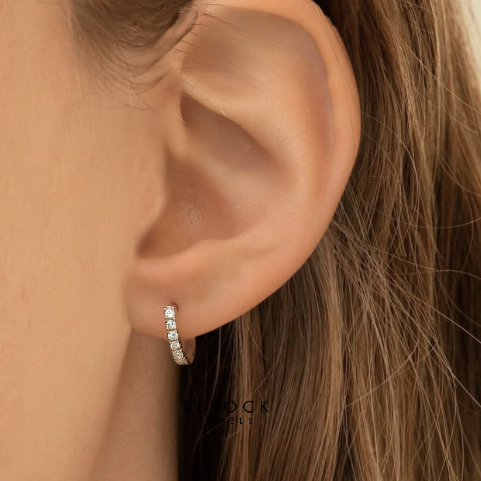 14k Solid Gold Diamond Huggie Earrings