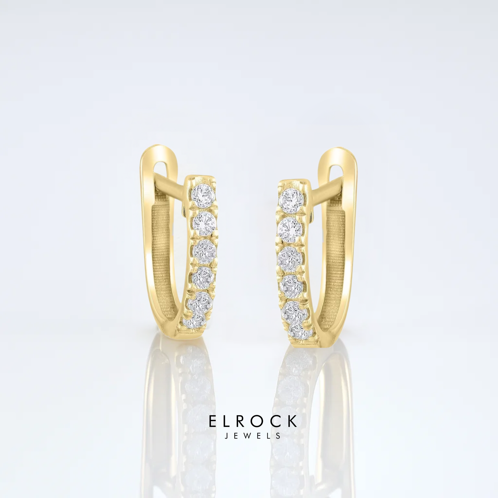 14k Solid Gold Diamond Huggie Earrings