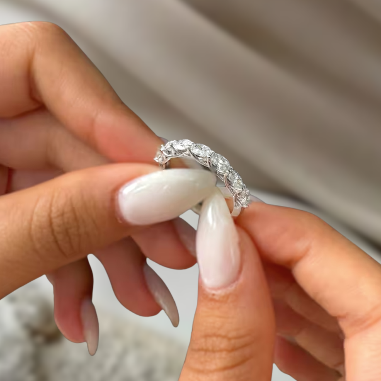 14K Gold Oval Cut Half Eternity Lab Diamond Wedding Band