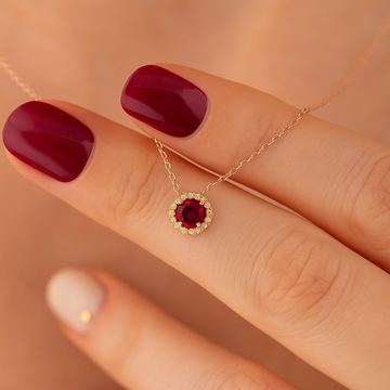 Diamond Ruby Necklace for Women | 14k Real Solid Gold