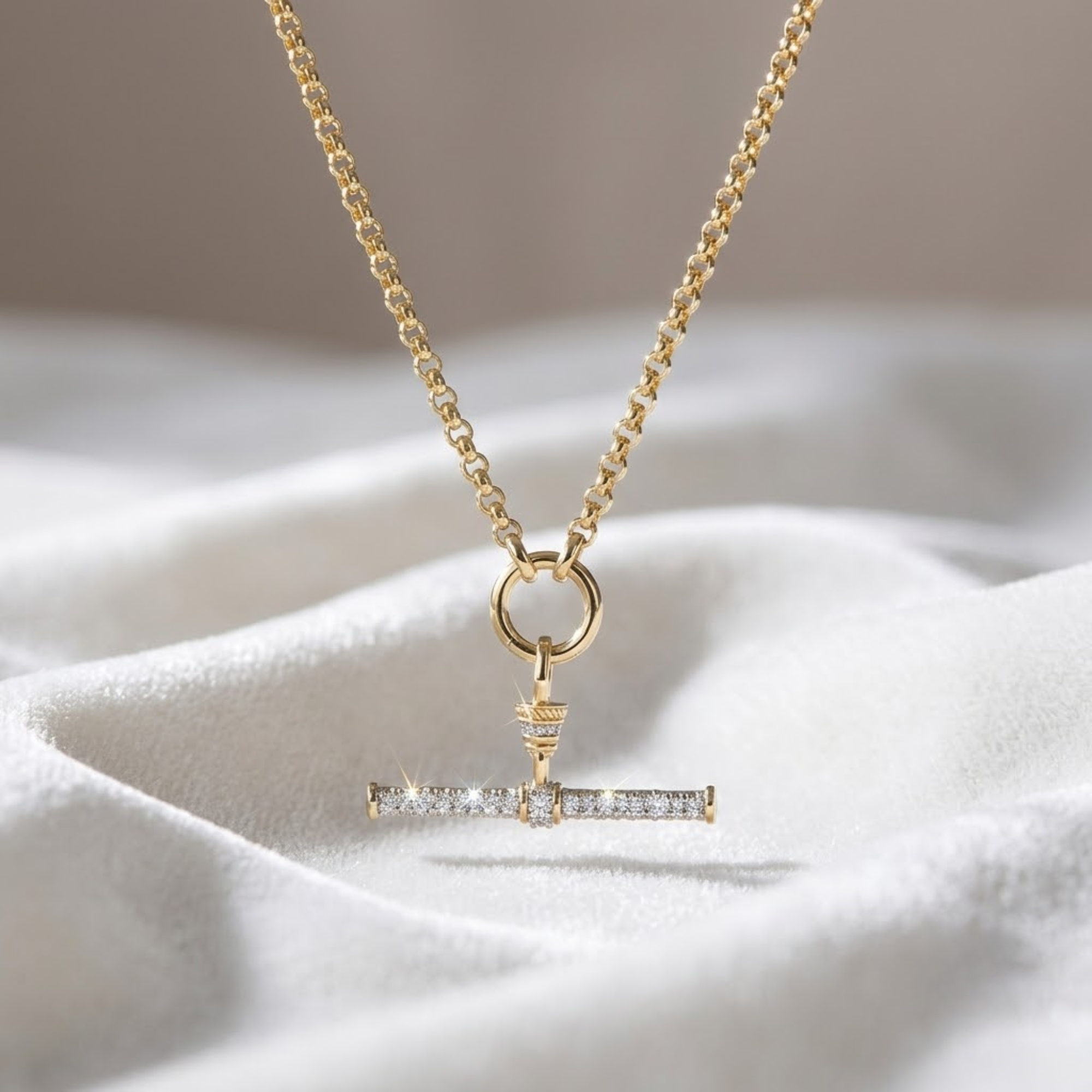 Diamond T Bar Anchor Pendant 14K Gold Victorian Inspired Diamond Pendant
