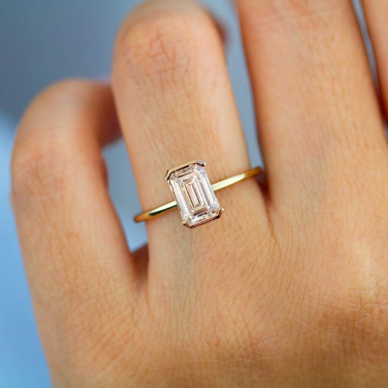 14K Gold 2.70 CT Emerald Cut Lab Diamond Engagement Ring