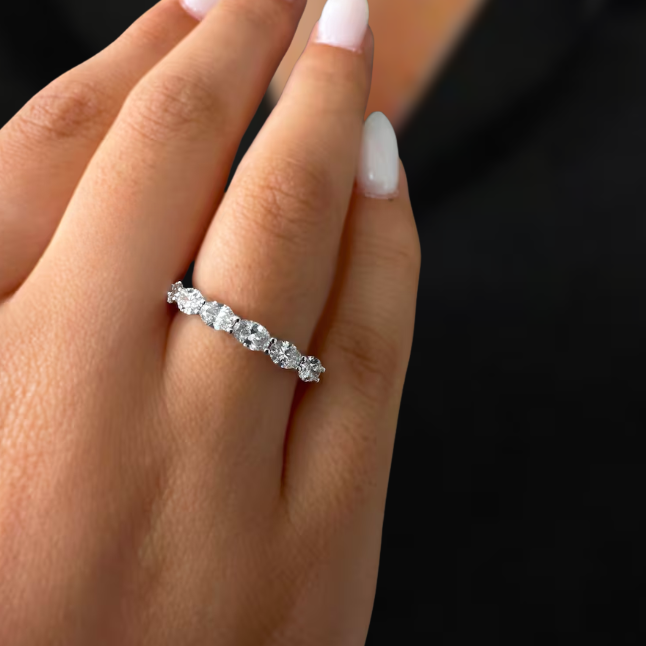 14K Gold Oval Cut Half Eternity Lab Diamond Wedding Band