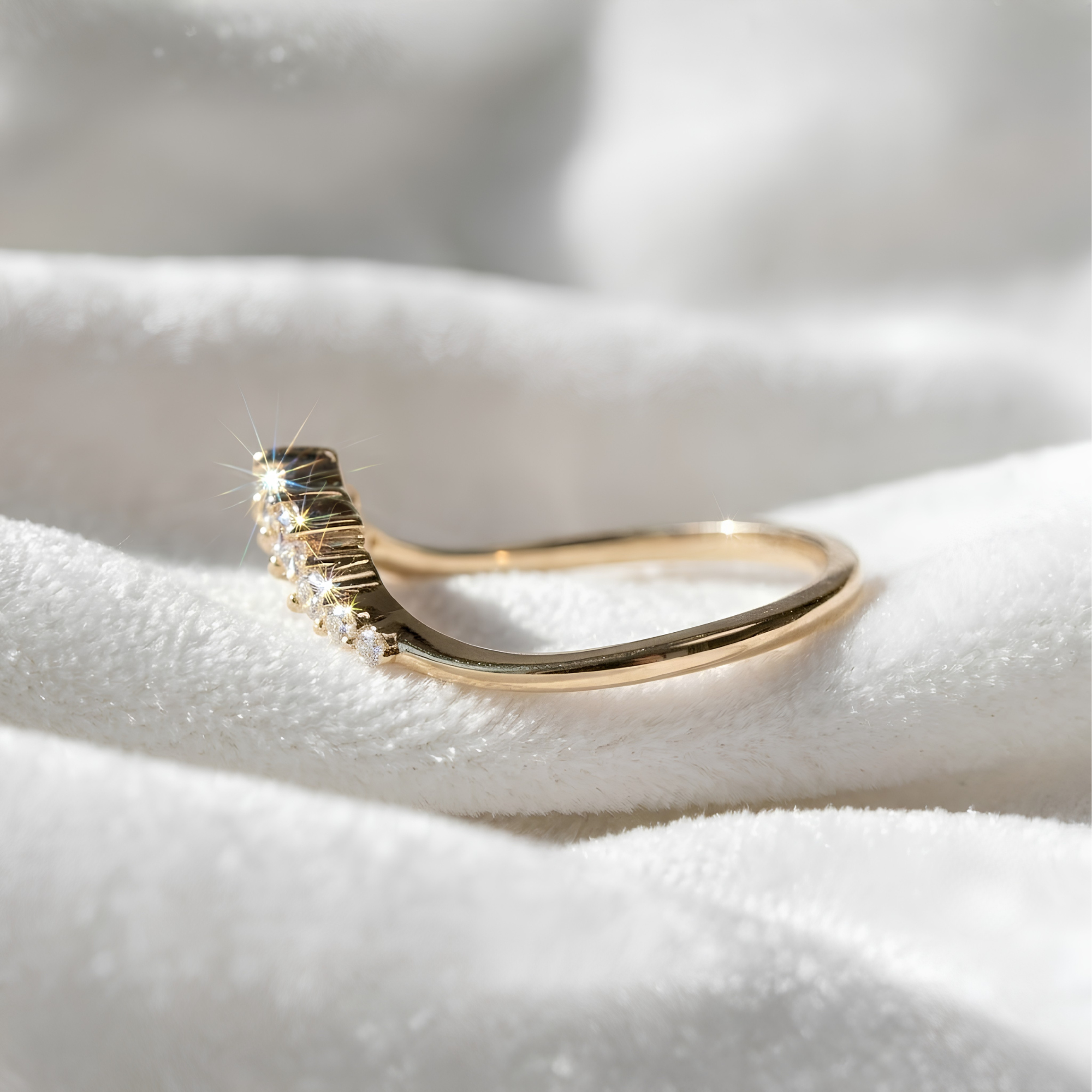 14K Gold Multi Shaped Lab Diamond Curved Wedding Band