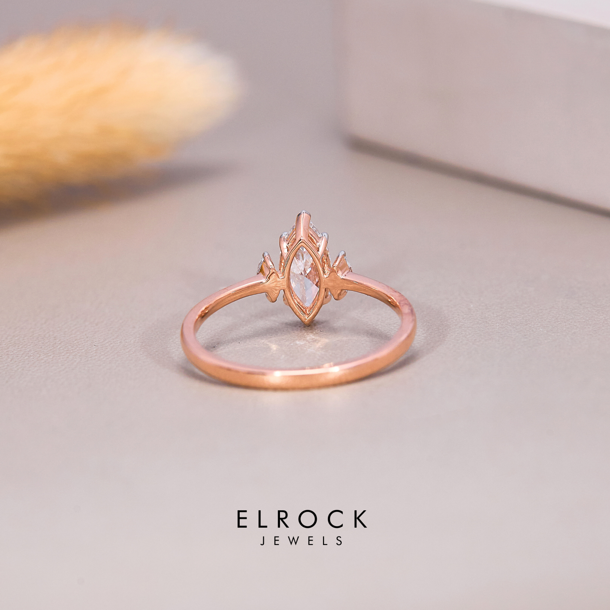 14K Gold Unique Engagement Marquise Cut Lab Created Solitaire Ring