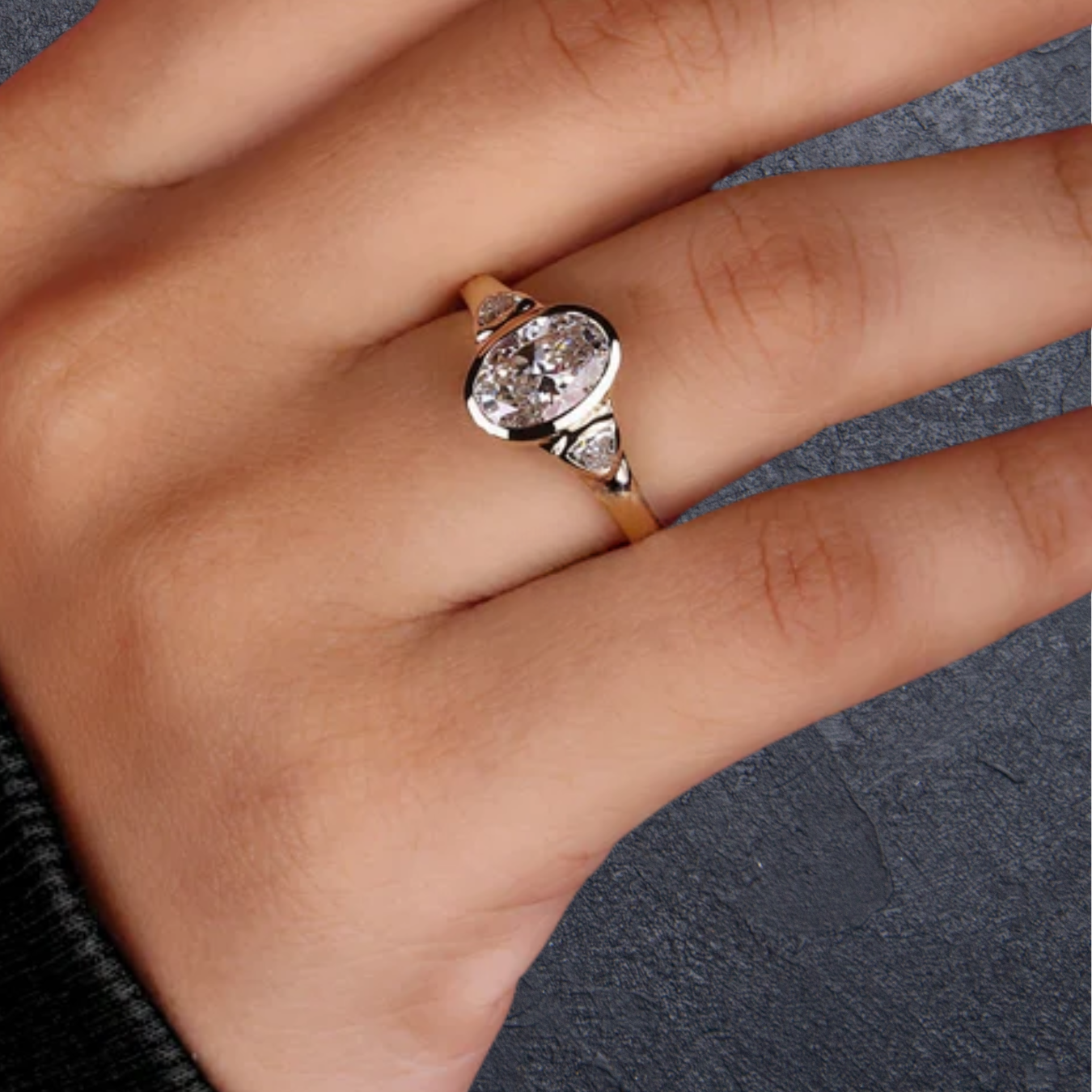 14K Gold 2 carat Oval Three Stone Diamond Engagement Ring