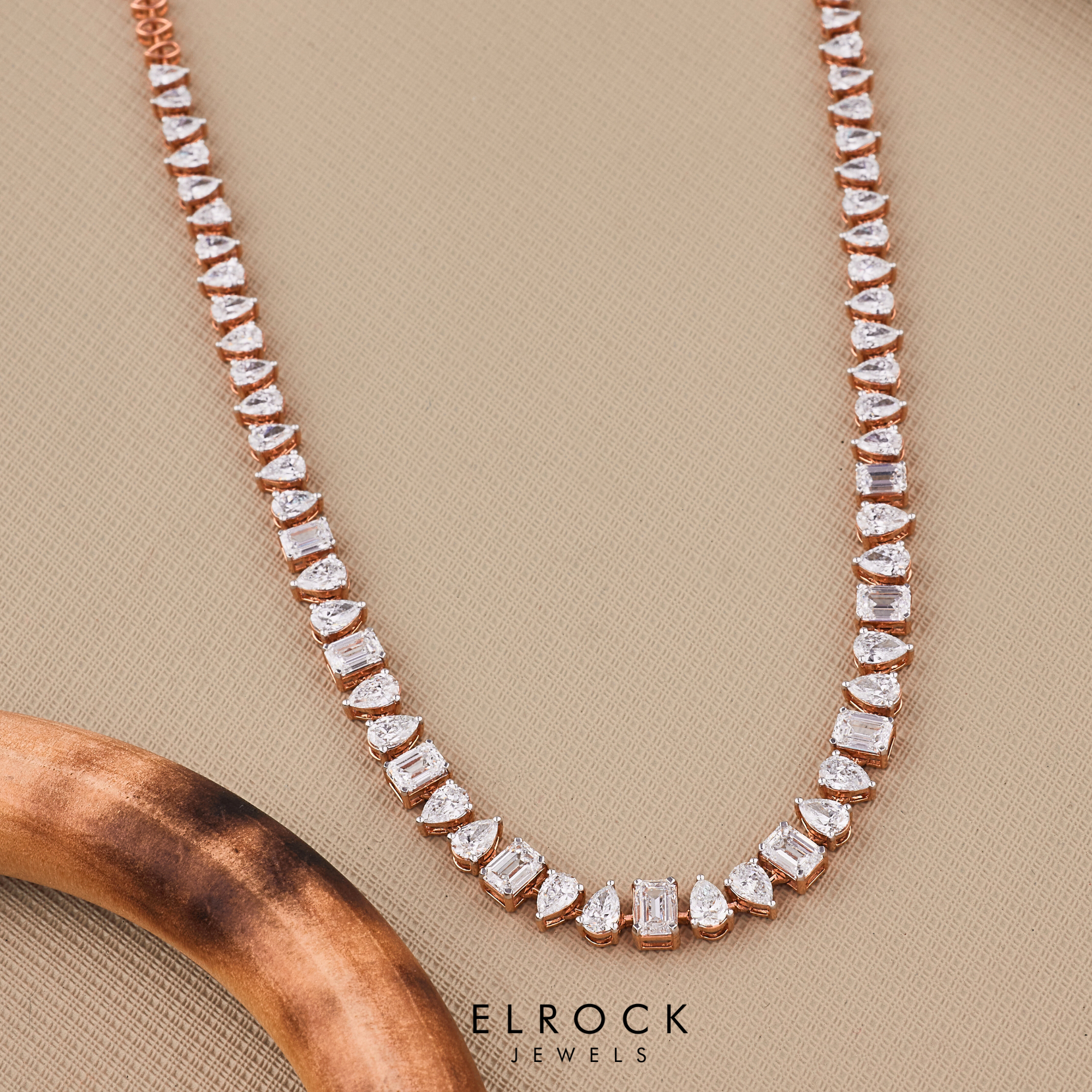 14K Gold Multi Shape Diamond Tennis Necklace
