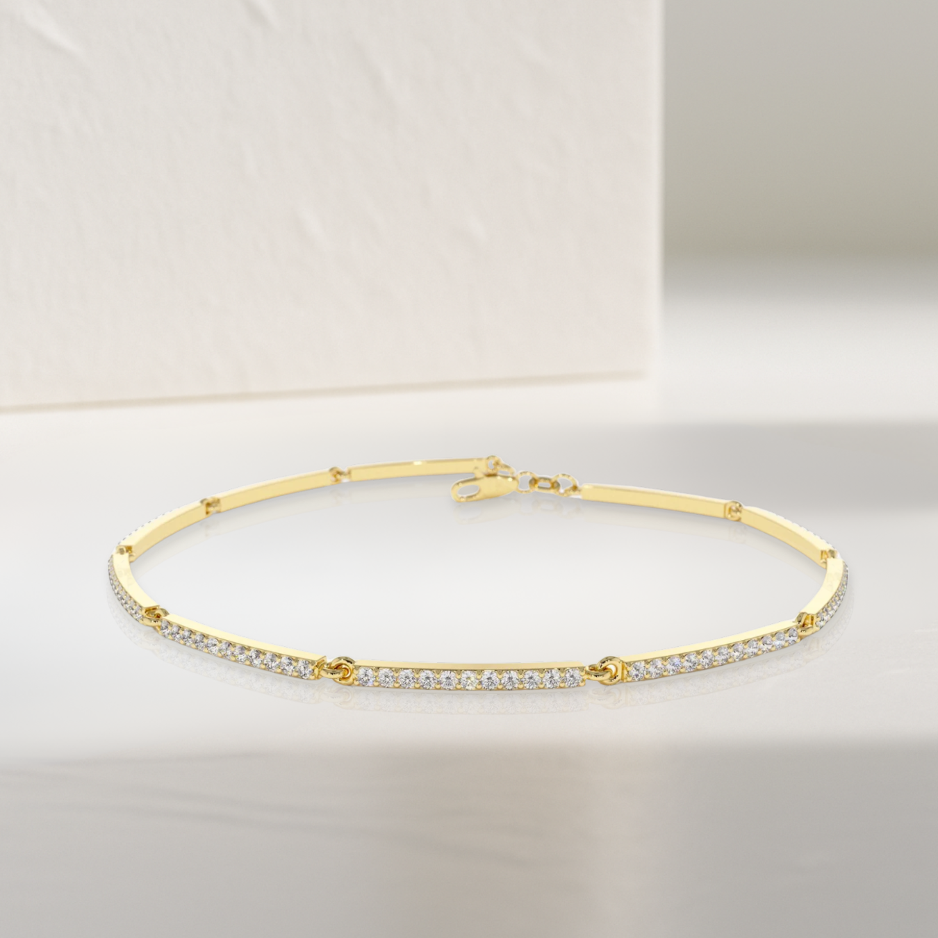 Solid Gold Pave Stackable Diamond Bar Bracelet
