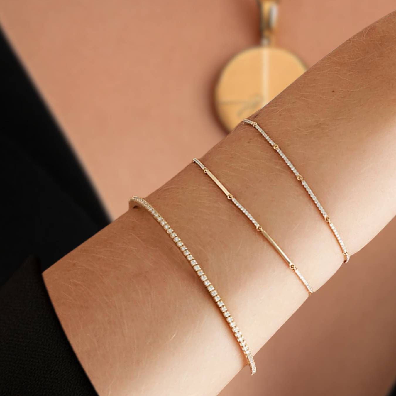 Solid Gold Pave Stackable Diamond Bar Bracelet