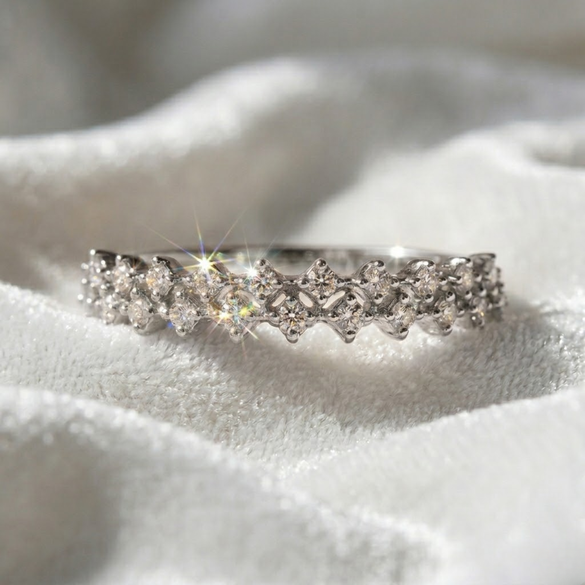 14K Gold Half Eternity Double Band Ring