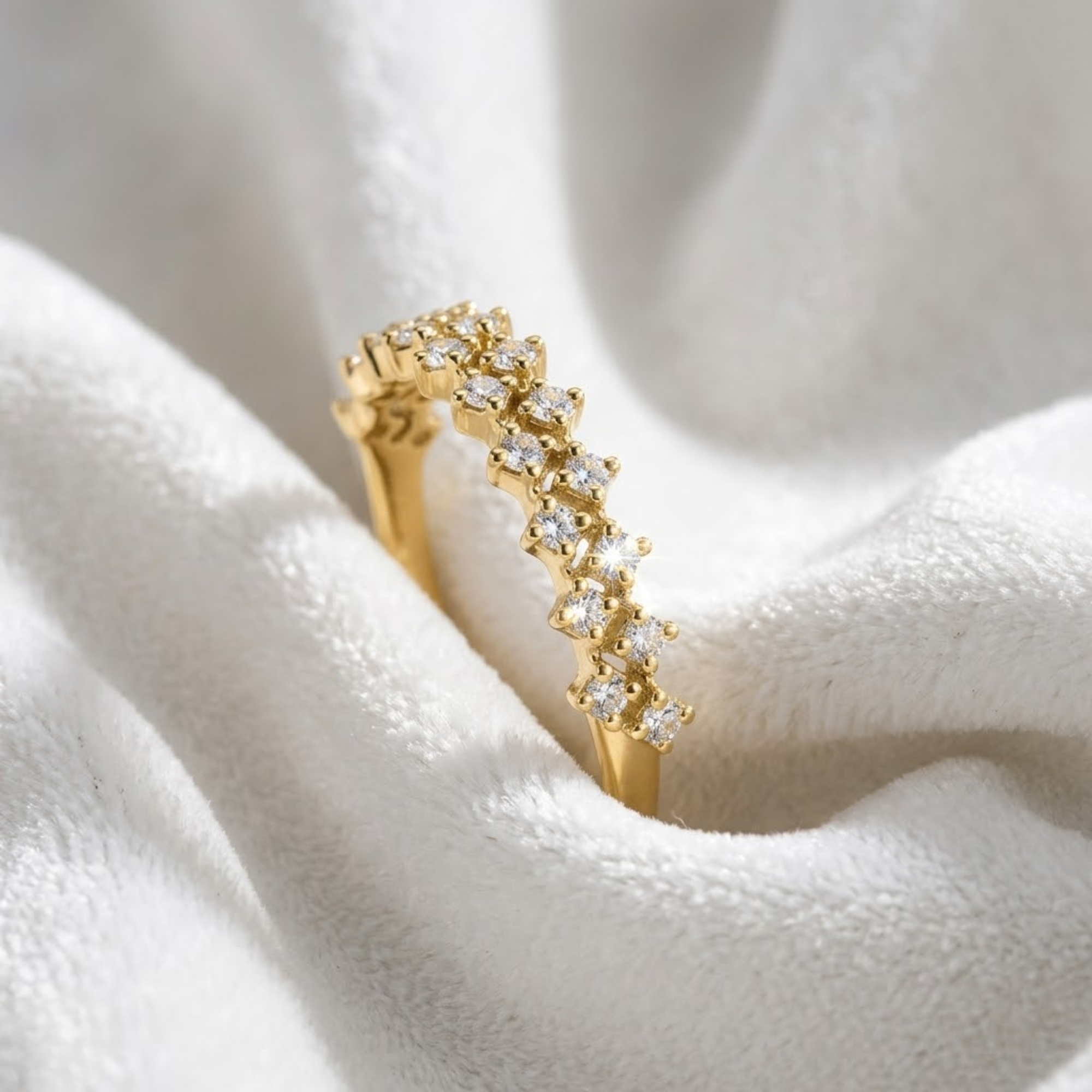 14K Gold Half Eternity Double Band Ring