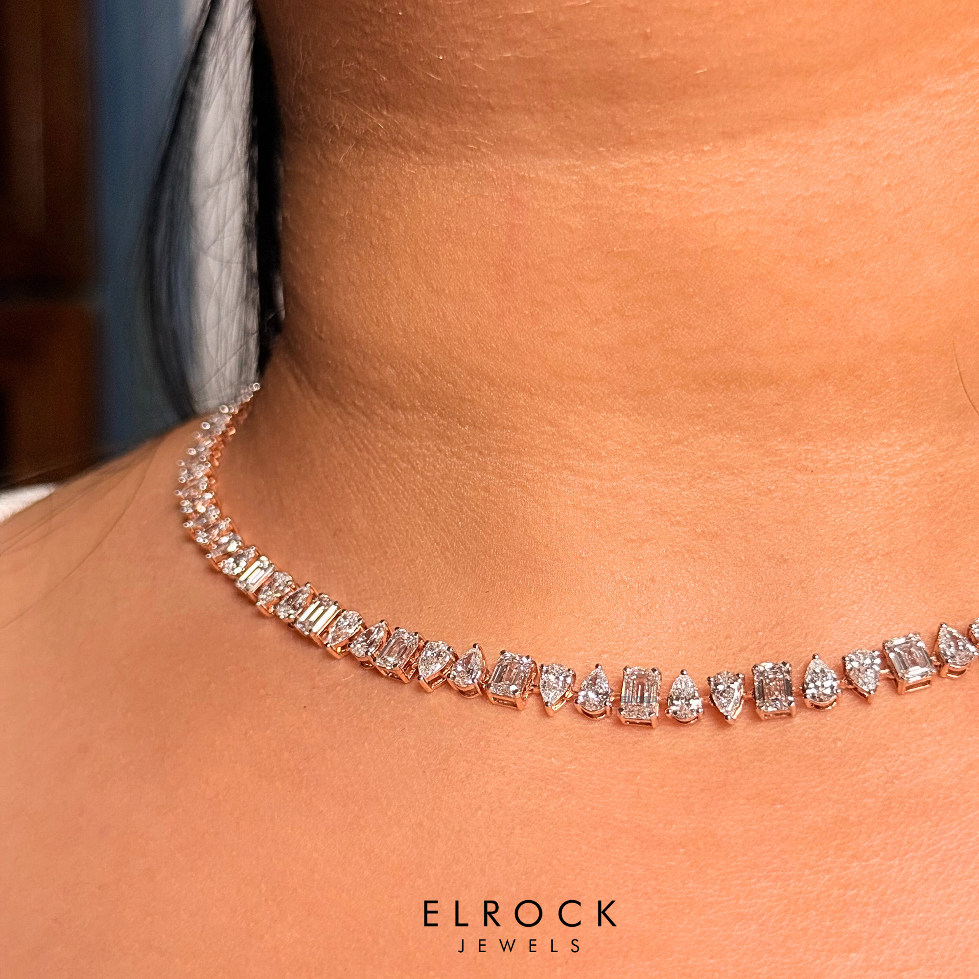 14K Gold Multi Shape Diamond Tennis Necklace