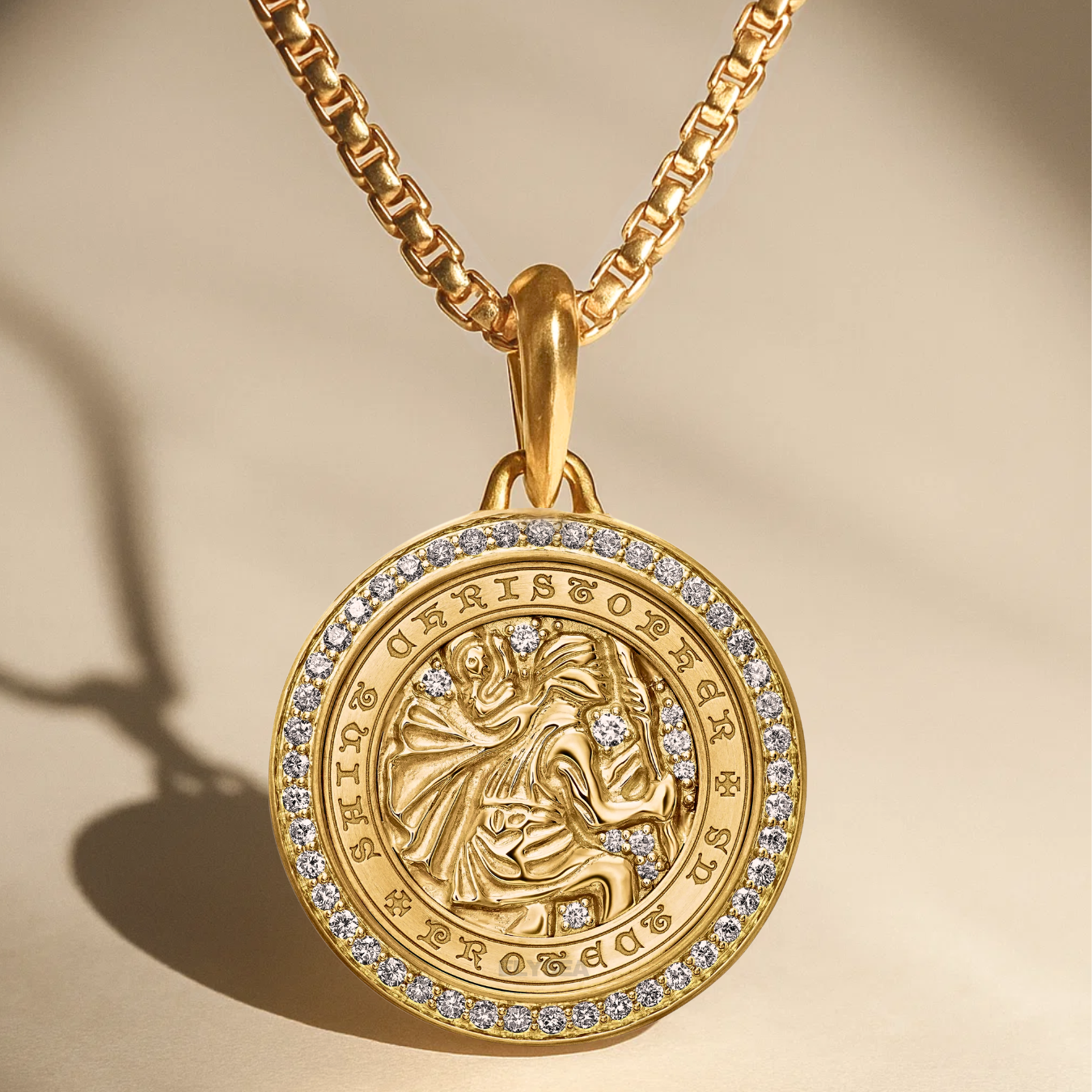 14K Gold Saint Christopher Men's Religious Medal Spiritual Protection Pendant