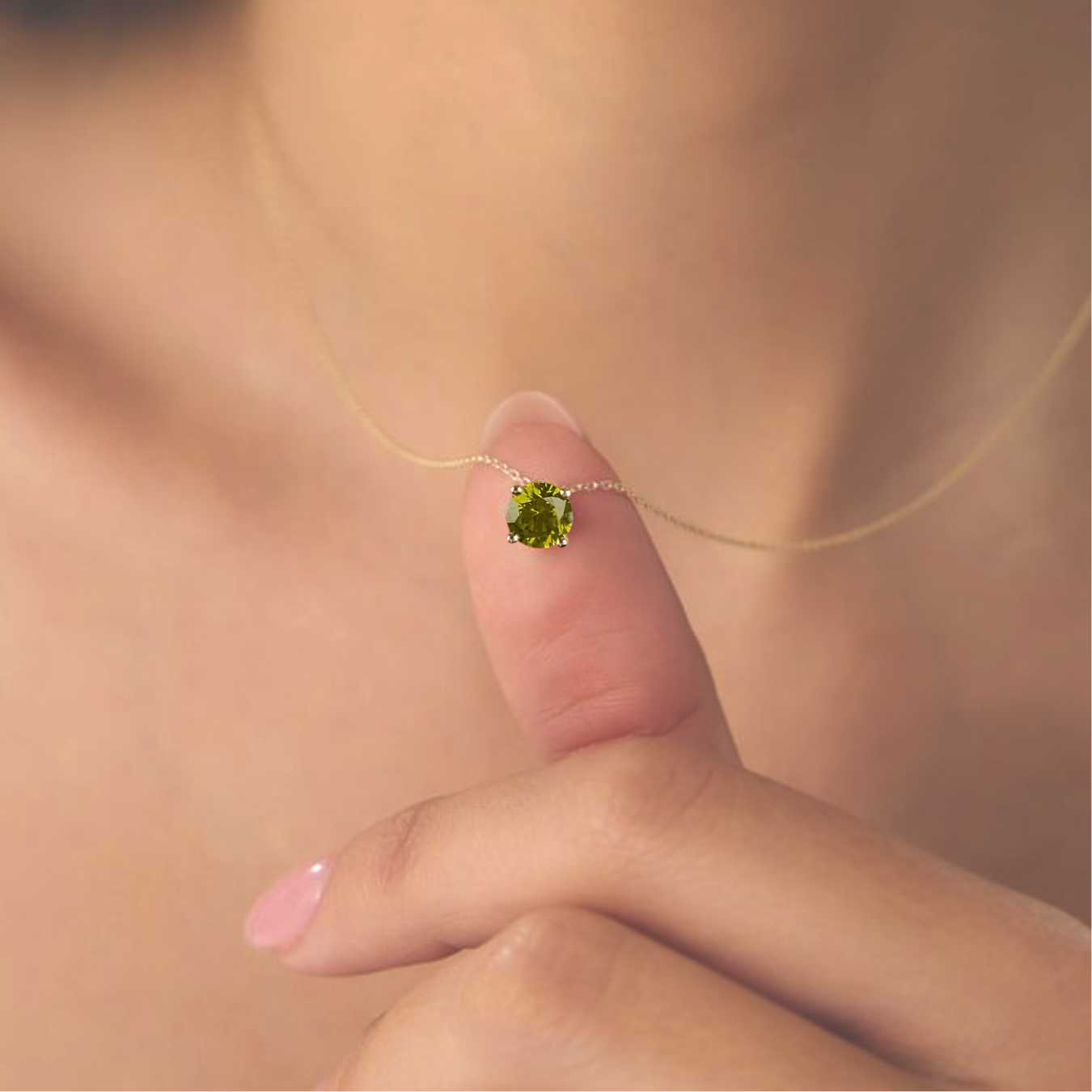 14K Solid Gold Round Peridot August Birthstone Pendant