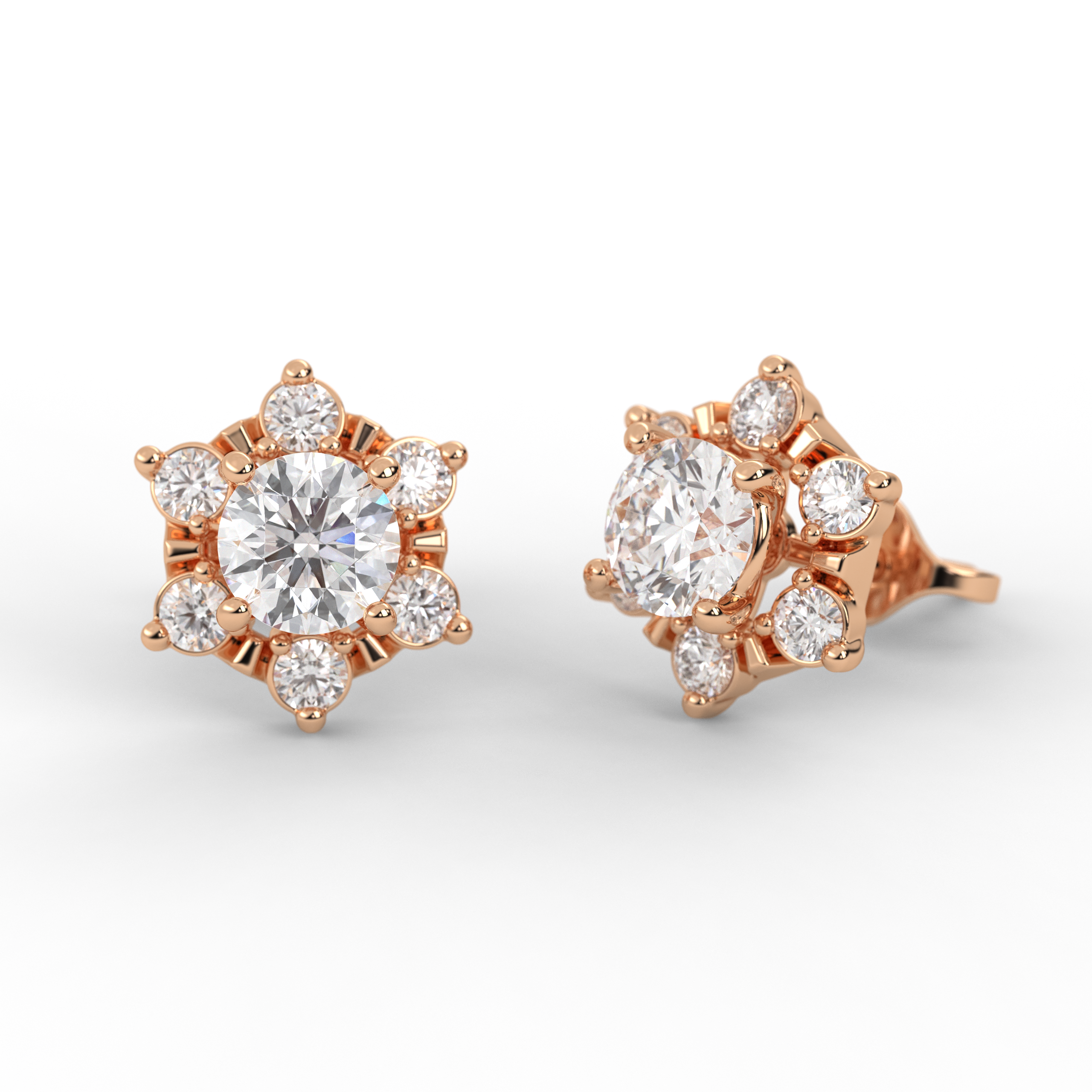 14K Solid Gold Lab Grown Diamond Halo Earrings