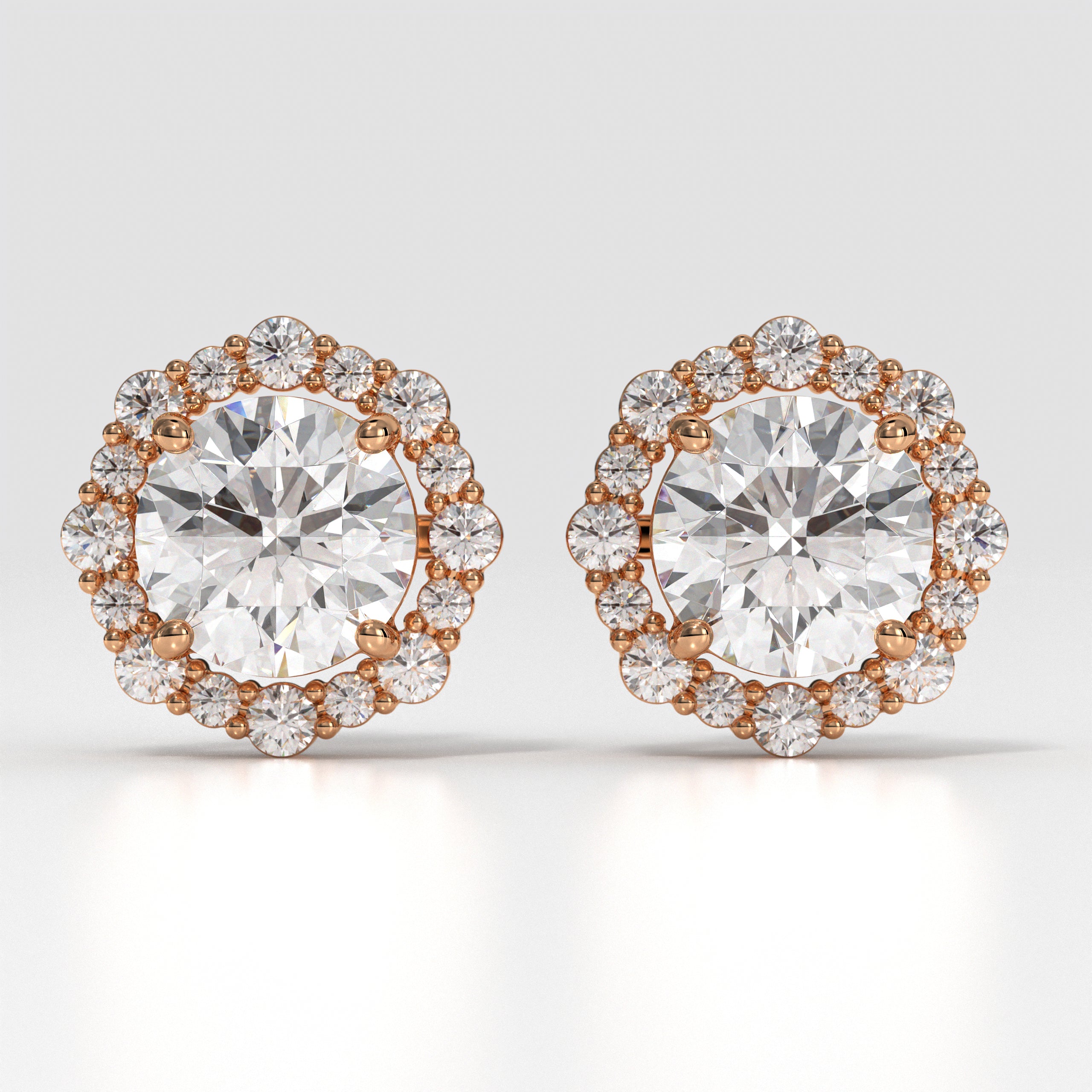 Lab Grown Diamond 14K Gold Halo Earrings Unique Circle Design Earrings