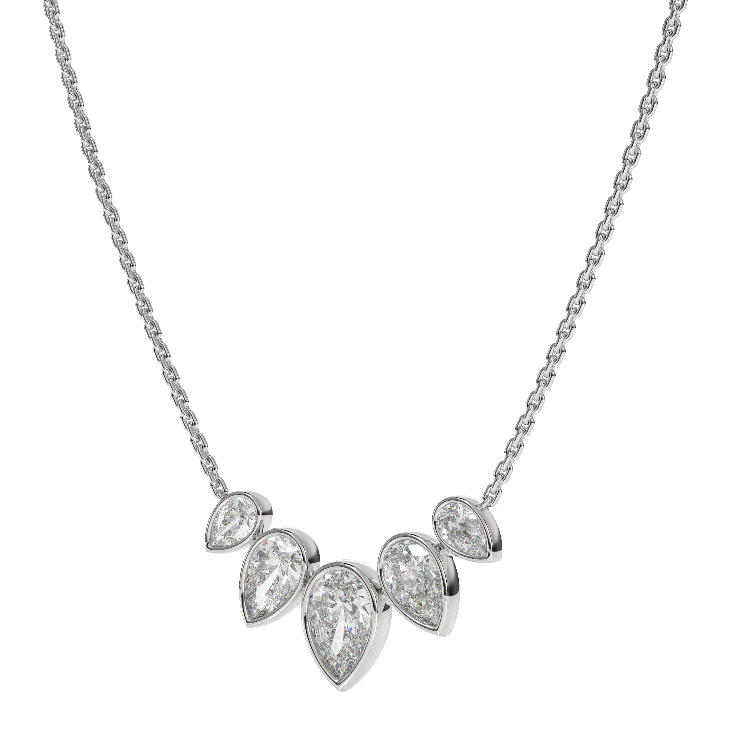 14k Lab Grown Necklace Bezel Set Lab Grown Necklace 5 Pear Cut Diamond Necklace Stone Dainty Necklace Anniversary Gift