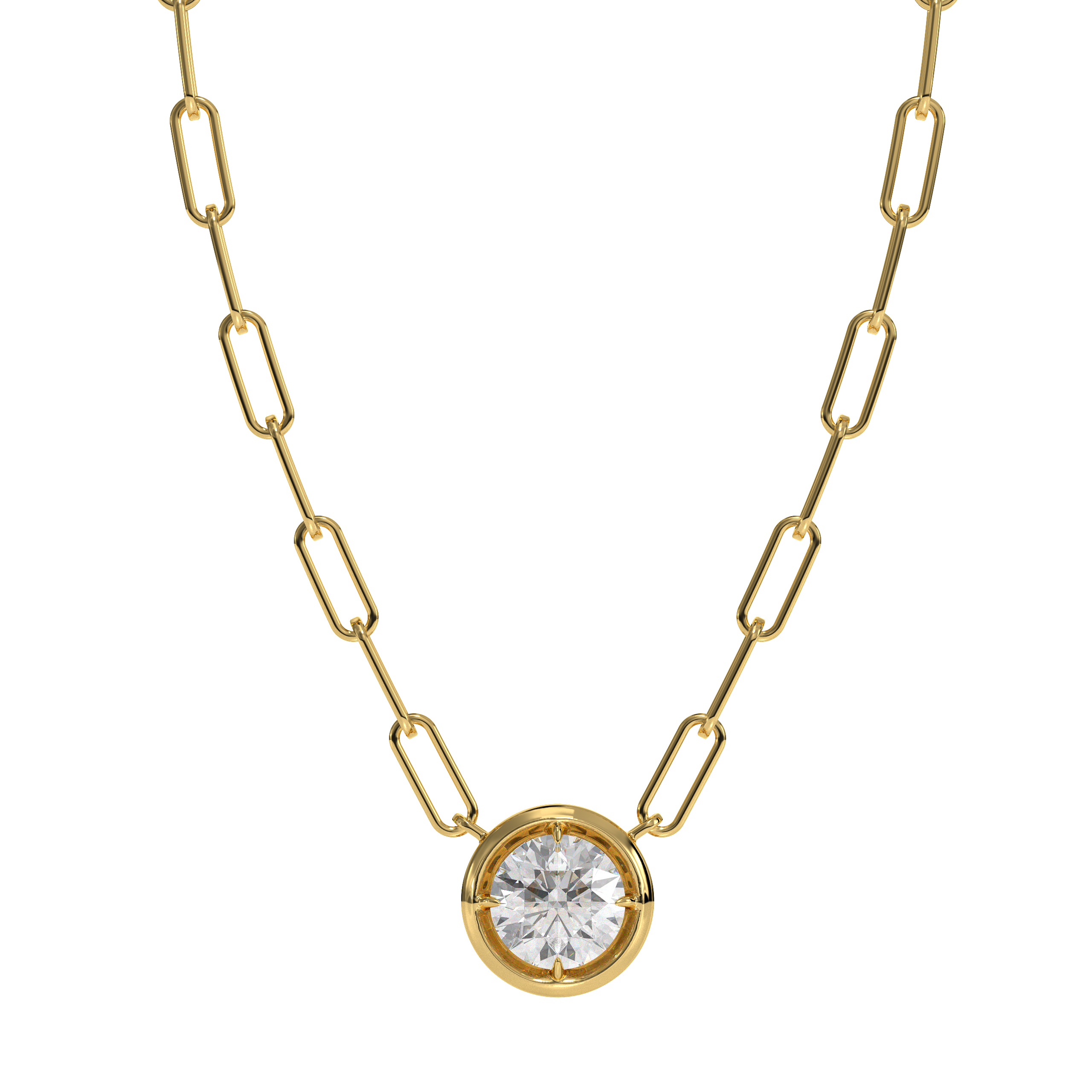 14K Gold Single diamond Bezel Paperclip Chain Necklace