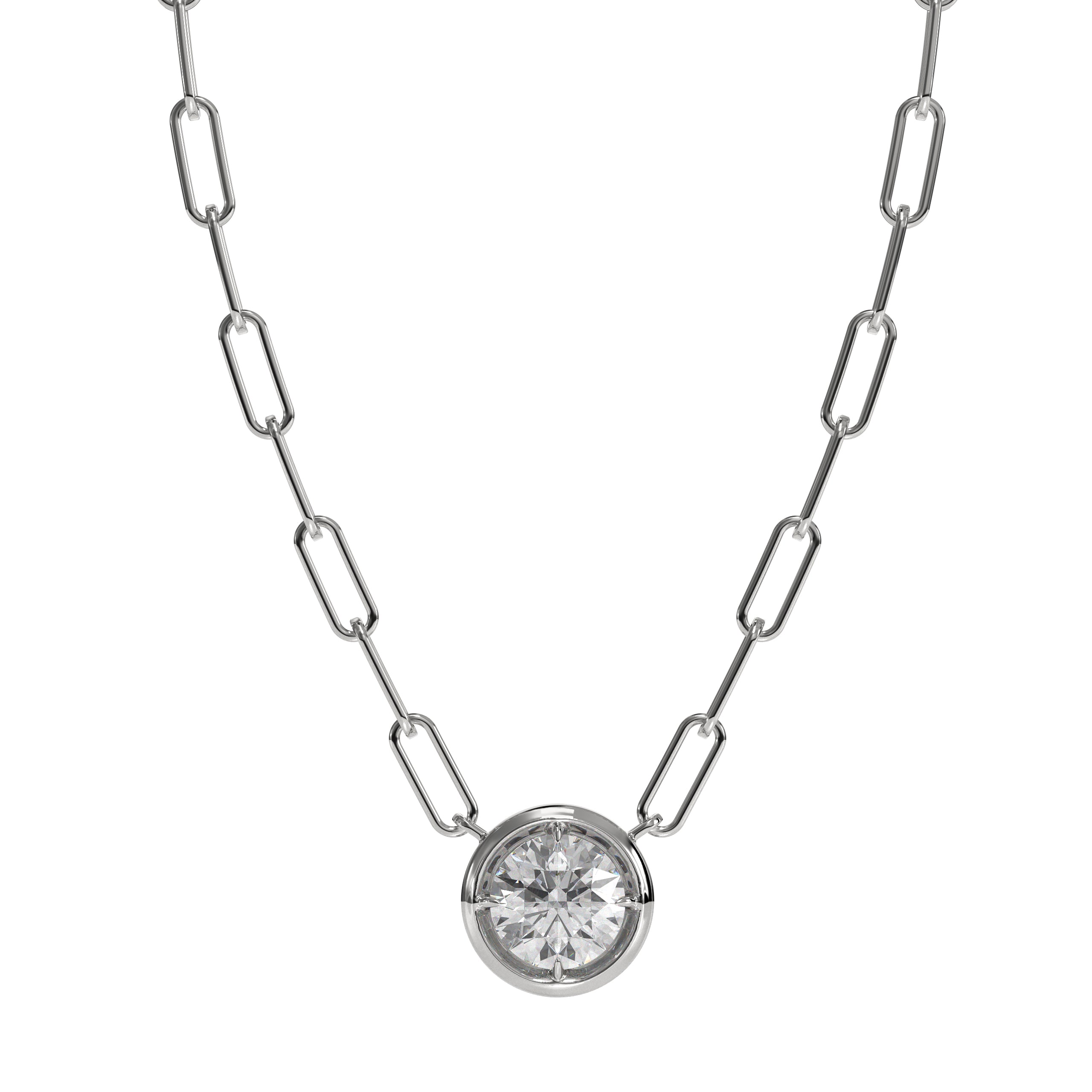 Single diamond Bezel PaperClip Chain Necklace, Diamond Bezel Necklace,14K Paperclip Necklace