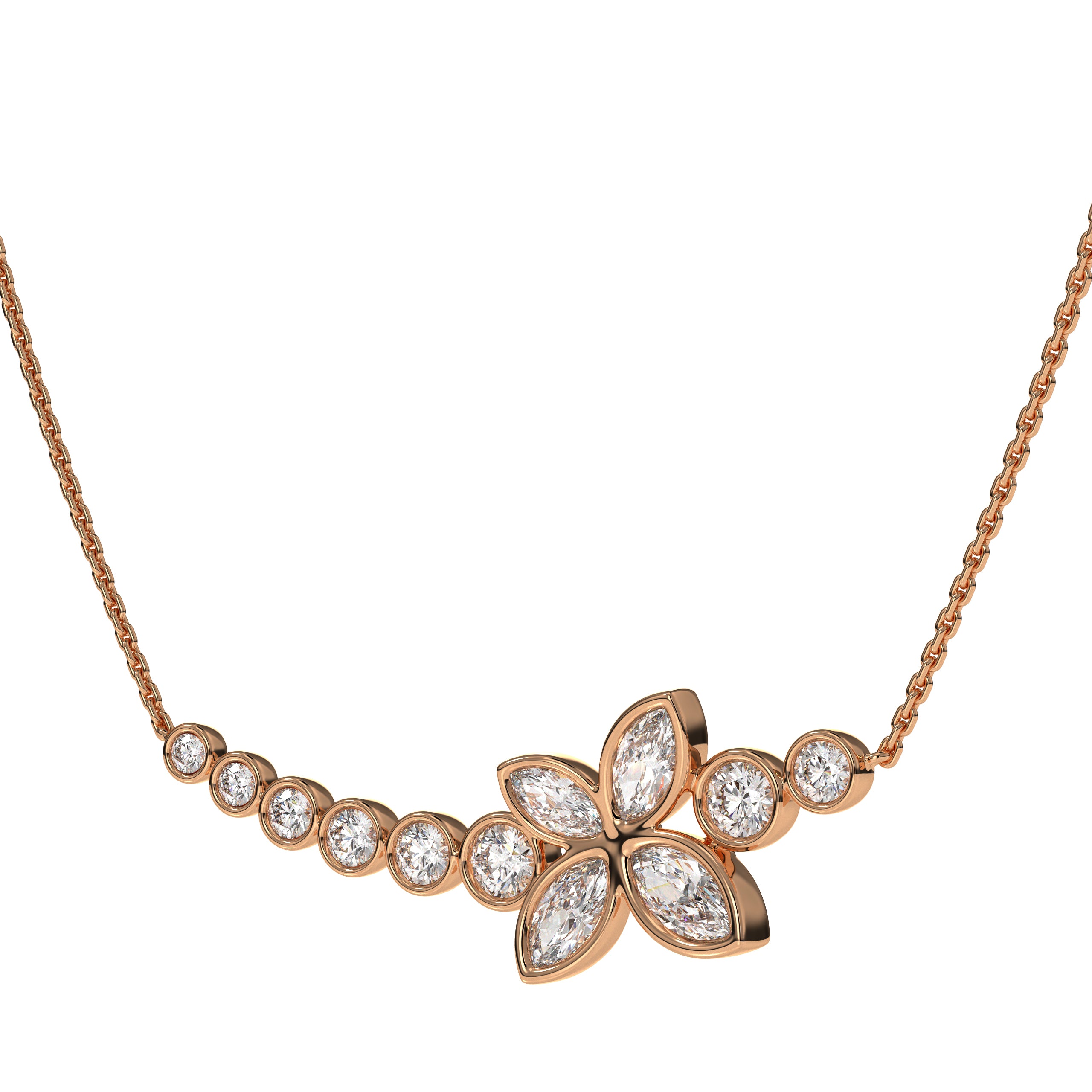 14K Gold Beautiful Marquise & Round Cut Wedding Pendant Necklace