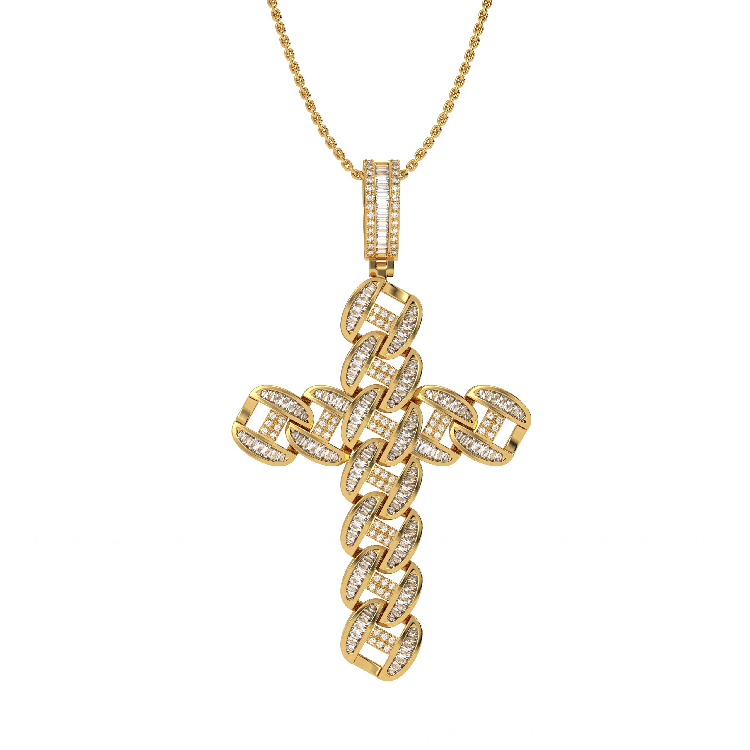 14K Lab Grown Diamond Cuban link cross pendant, Iced out diamond cross for women
