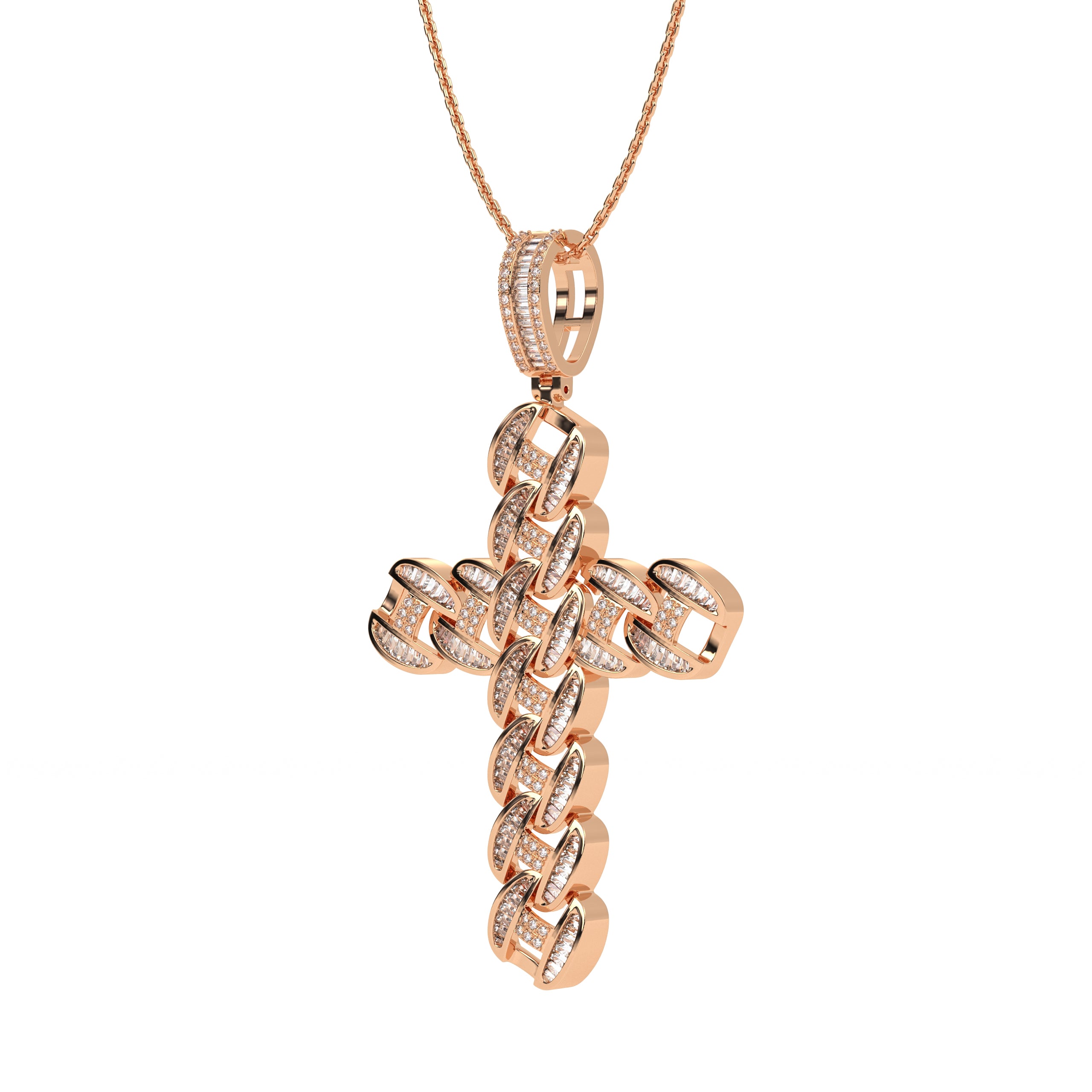 14K Lab Grown Diamond Cuban link cross pendant, Iced out diamond cross for women
