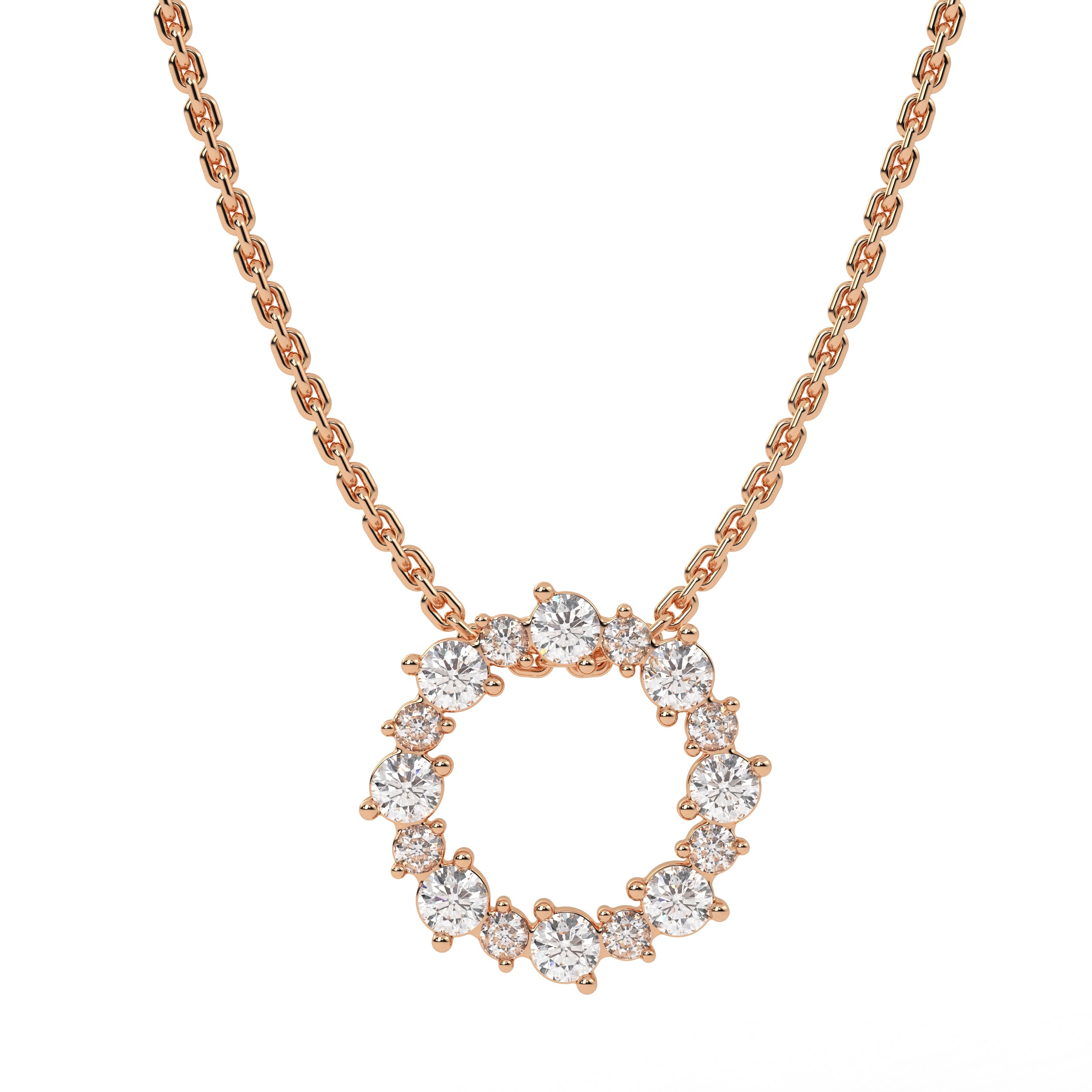 14K Solid Gold Circle Round Pendnat with Diamond, Pendant for Women, Gift for Her