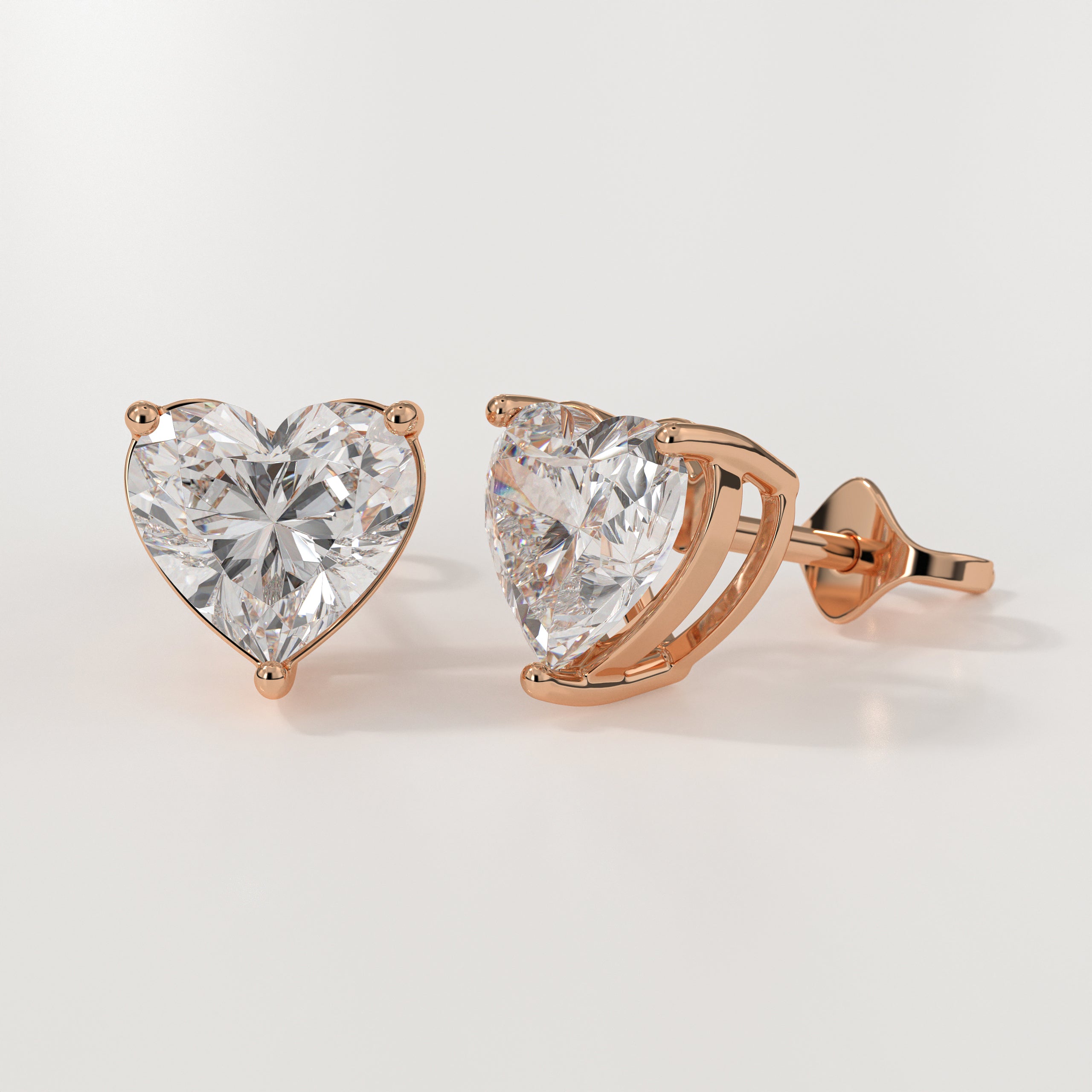 2 Carat Heart Shape 14K Gold Lab Grown Diamond Stud Earrings