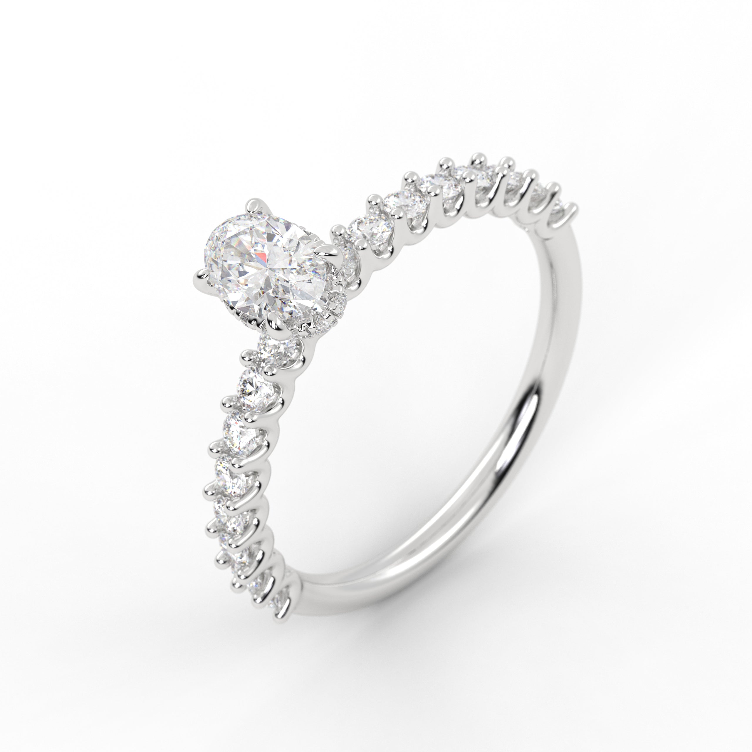 14k White Gold Hidden Halo Set Engagement Ring