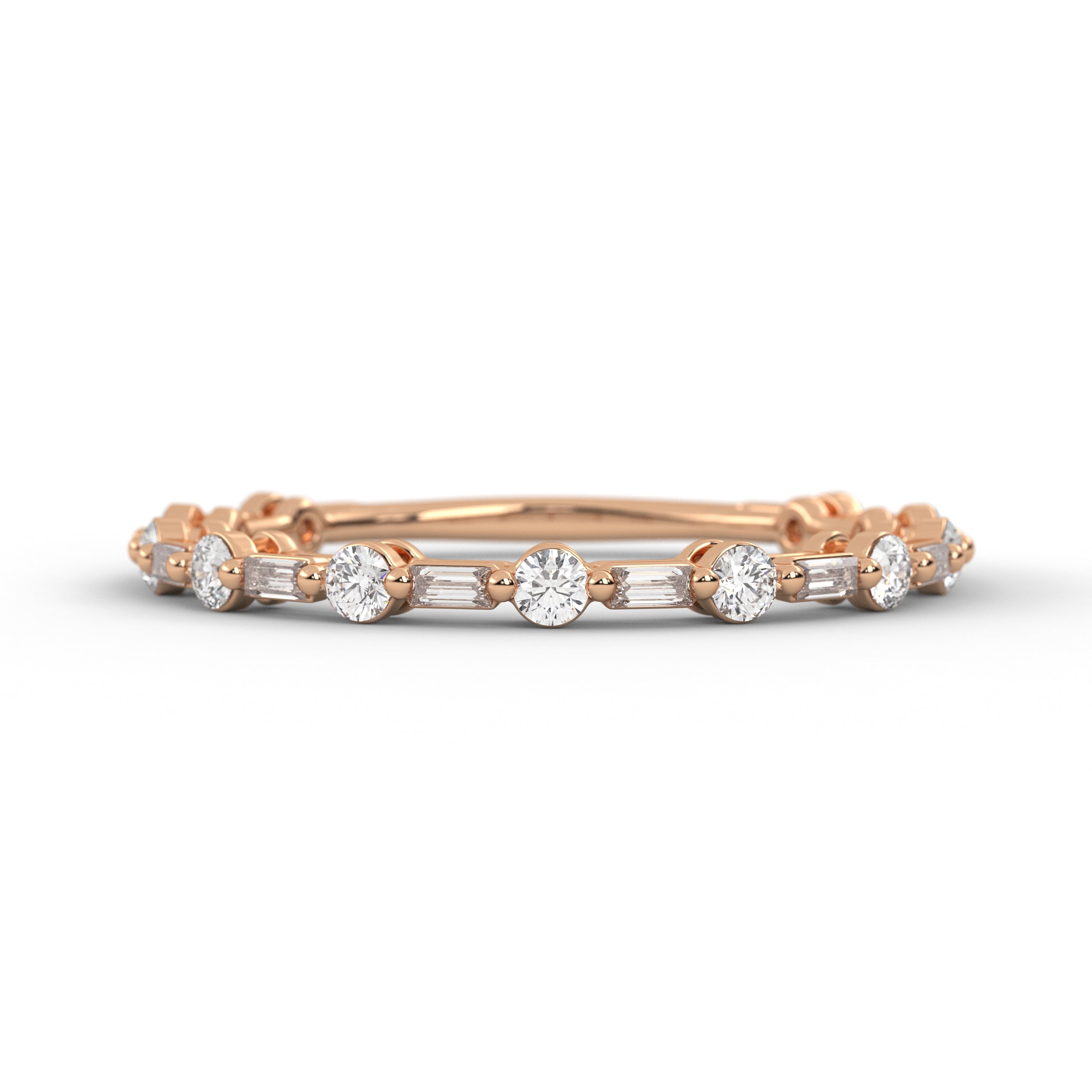 14K Solid Gold Baguette and Round Lab Grown Diamond Wedding Band