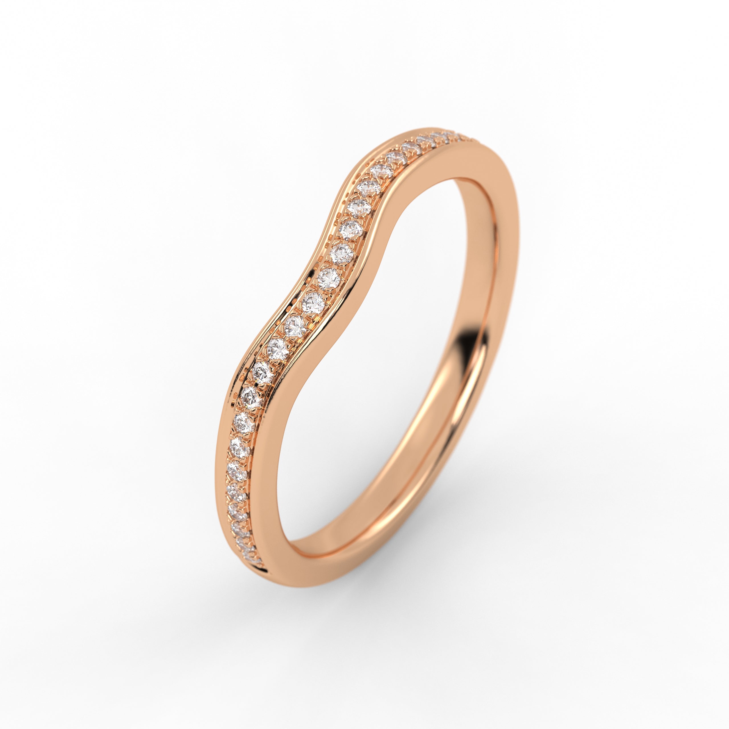 14k Solid Gold Curved Diamond Stacking Wedding Band