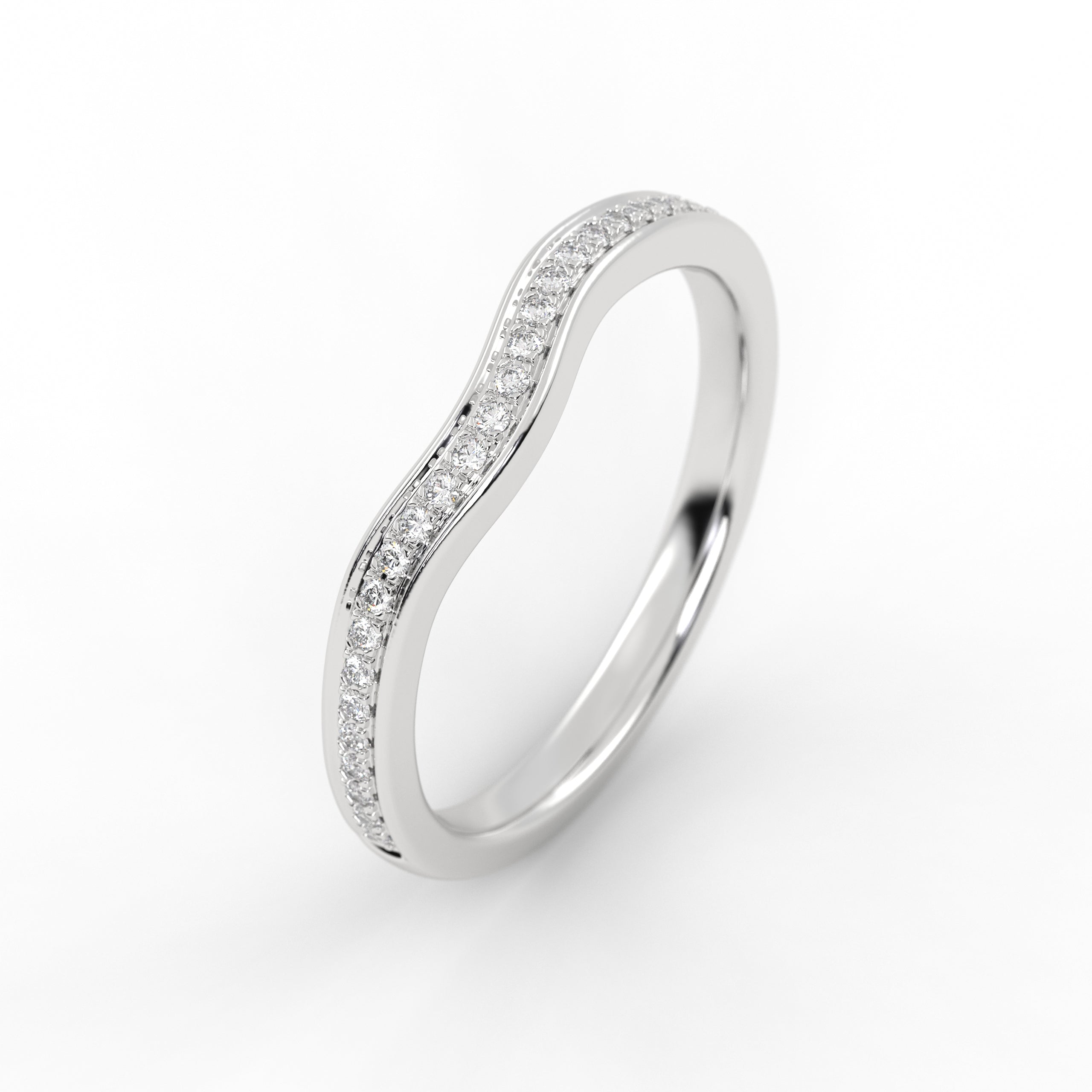14k Solid Gold Curved Diamond Stacking Wedding Band