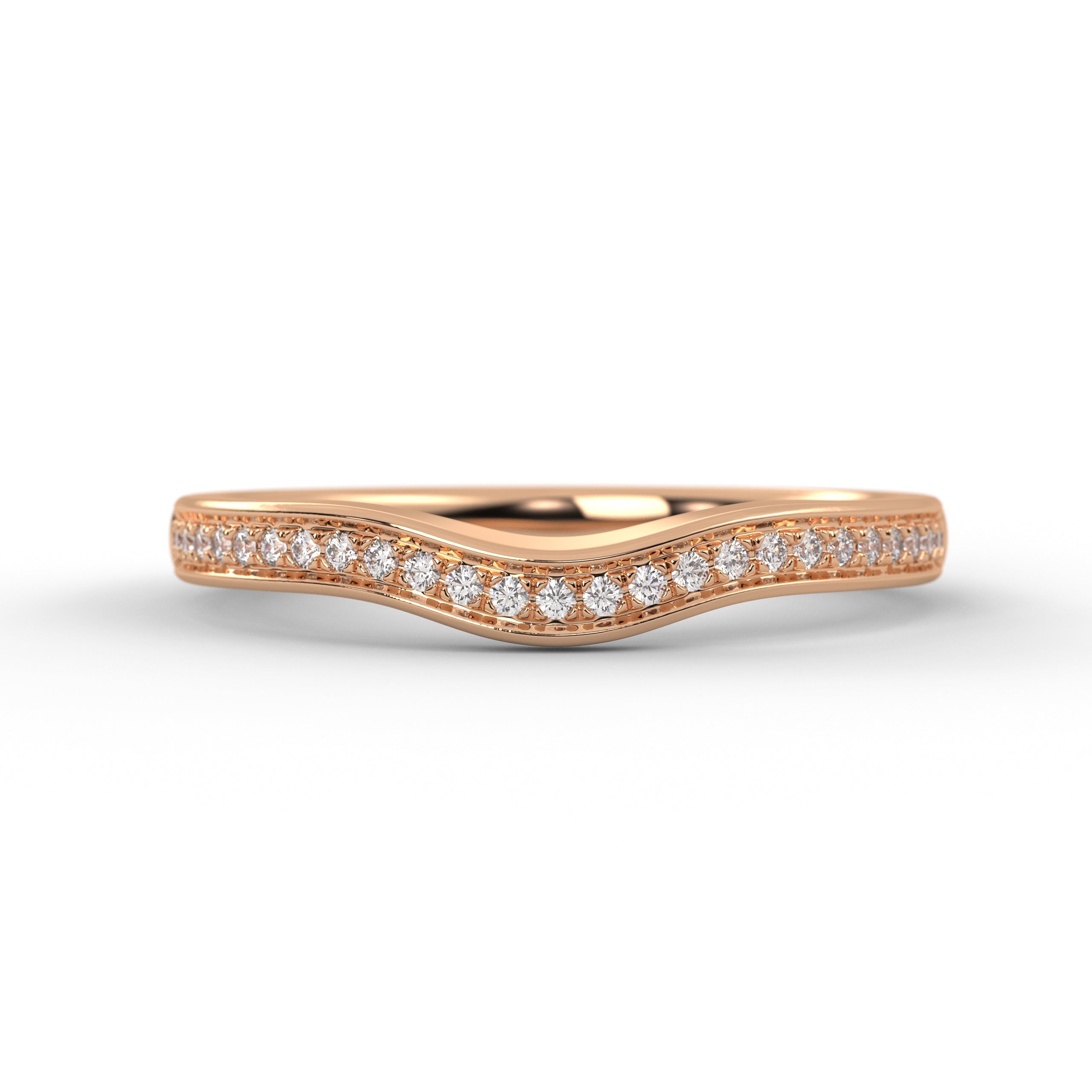 14k Solid Gold Curved Diamond Stacking Wedding Band
