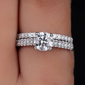 Round Lab Grown Diamond Ring Set Solid White Gold Lab Created Engagement Ring Lab Diamond Ring