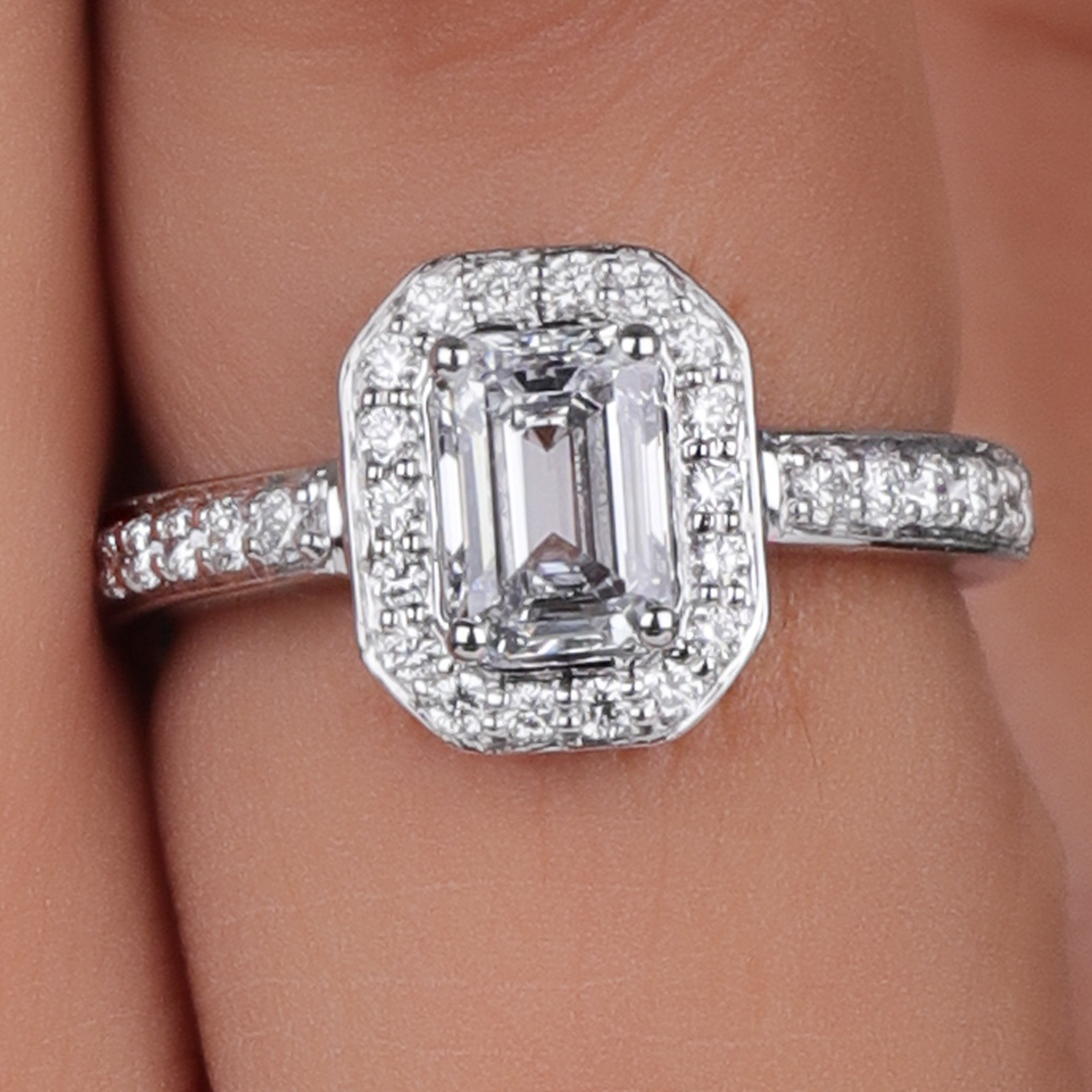 14K Gold Emerald cut Outer Halo Ring