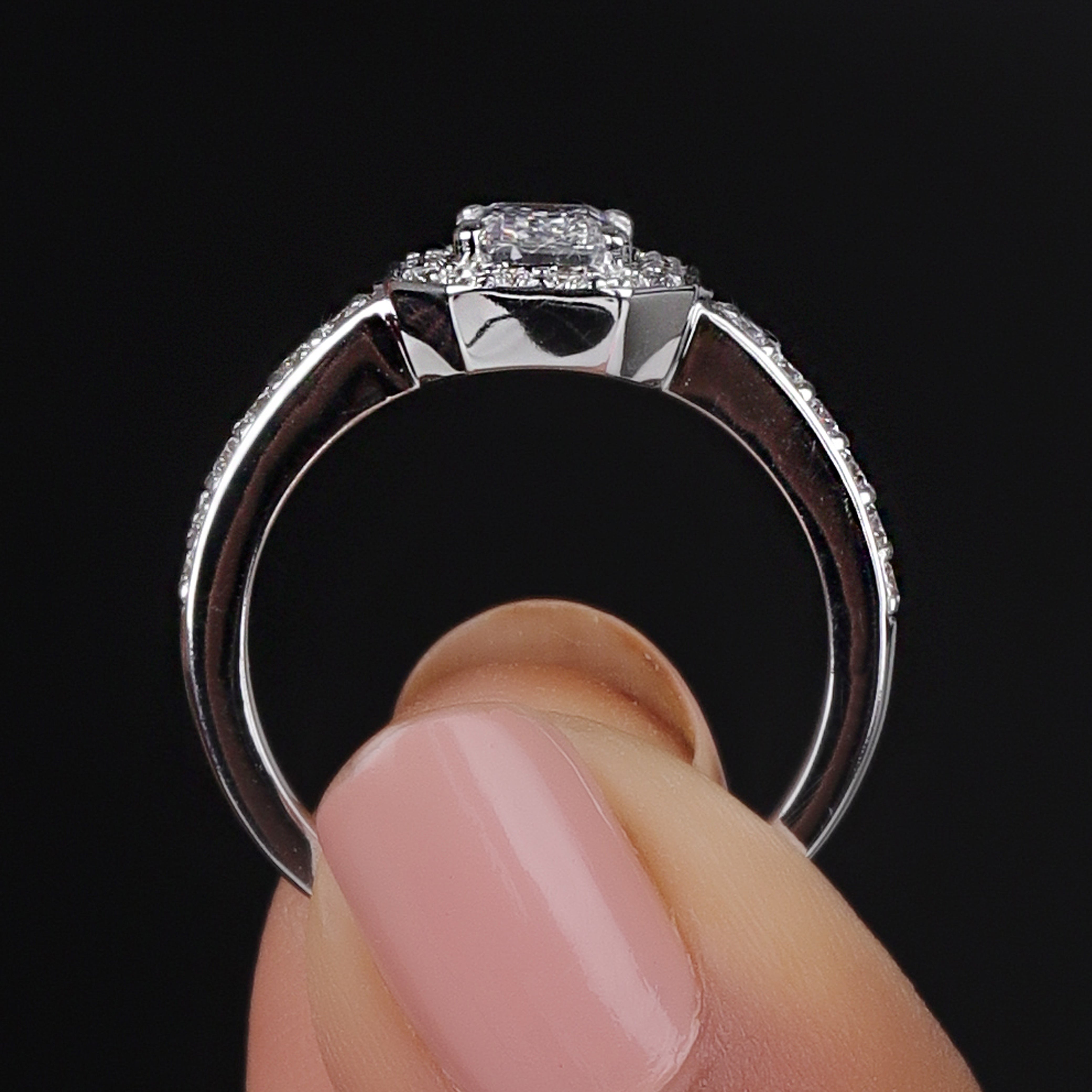 14K Gold Emerald cut Outer Halo Ring