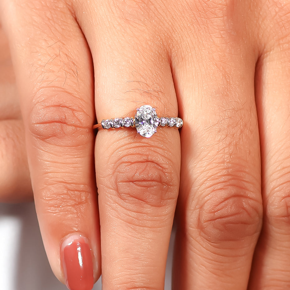 14K Gold Oval Cut with Halo and Pave Eternity Engagement Ring