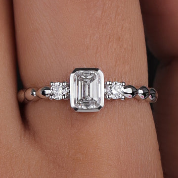 Emerald Cut Lab Grown Diamond Halo Solitaire Engagement Ring