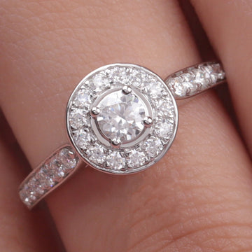 Round Cut Lab Grown Diamond Engagement Ring, F/VS1 Lab Created Diamond Halo Ring